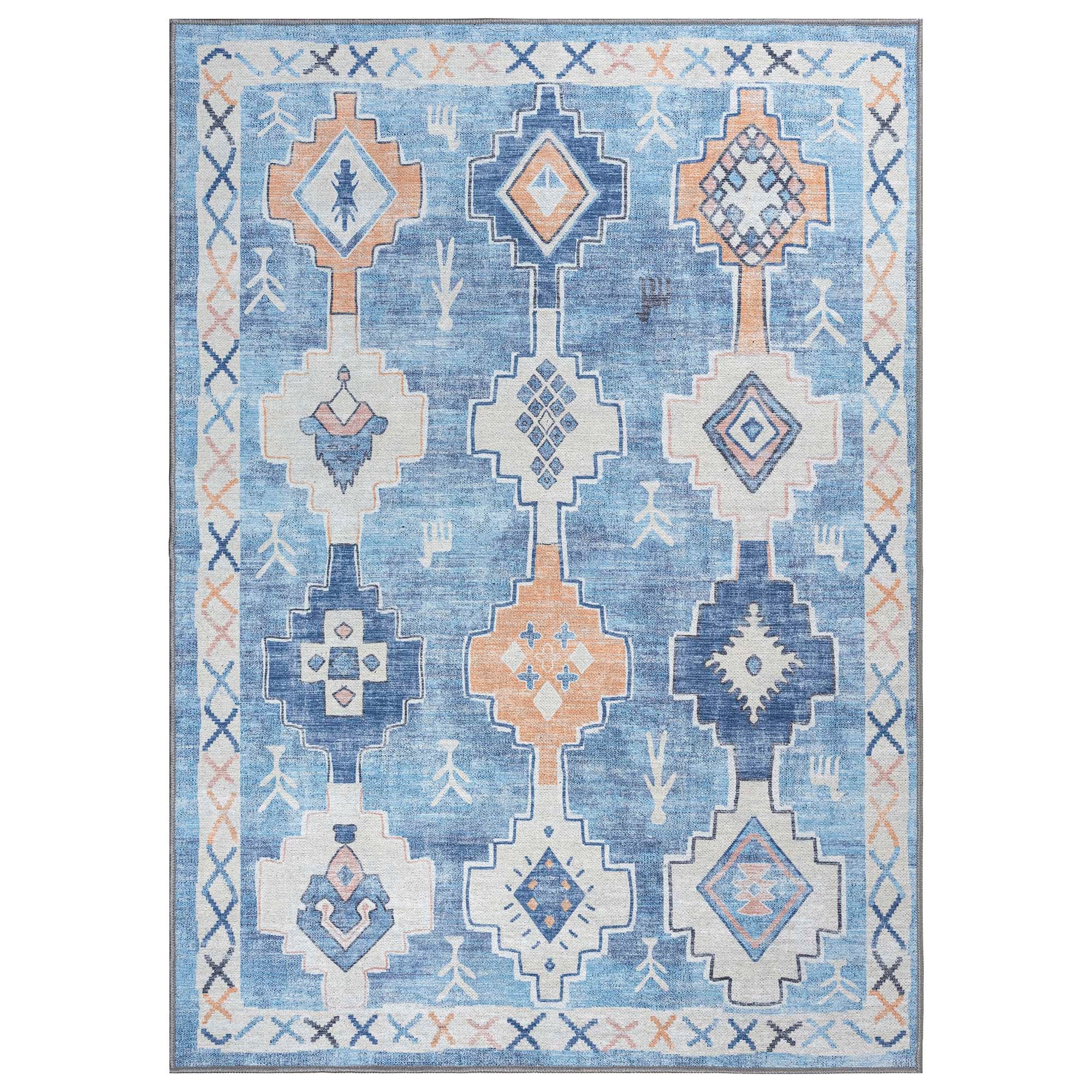 Blue Boho Oushak Washable Rug