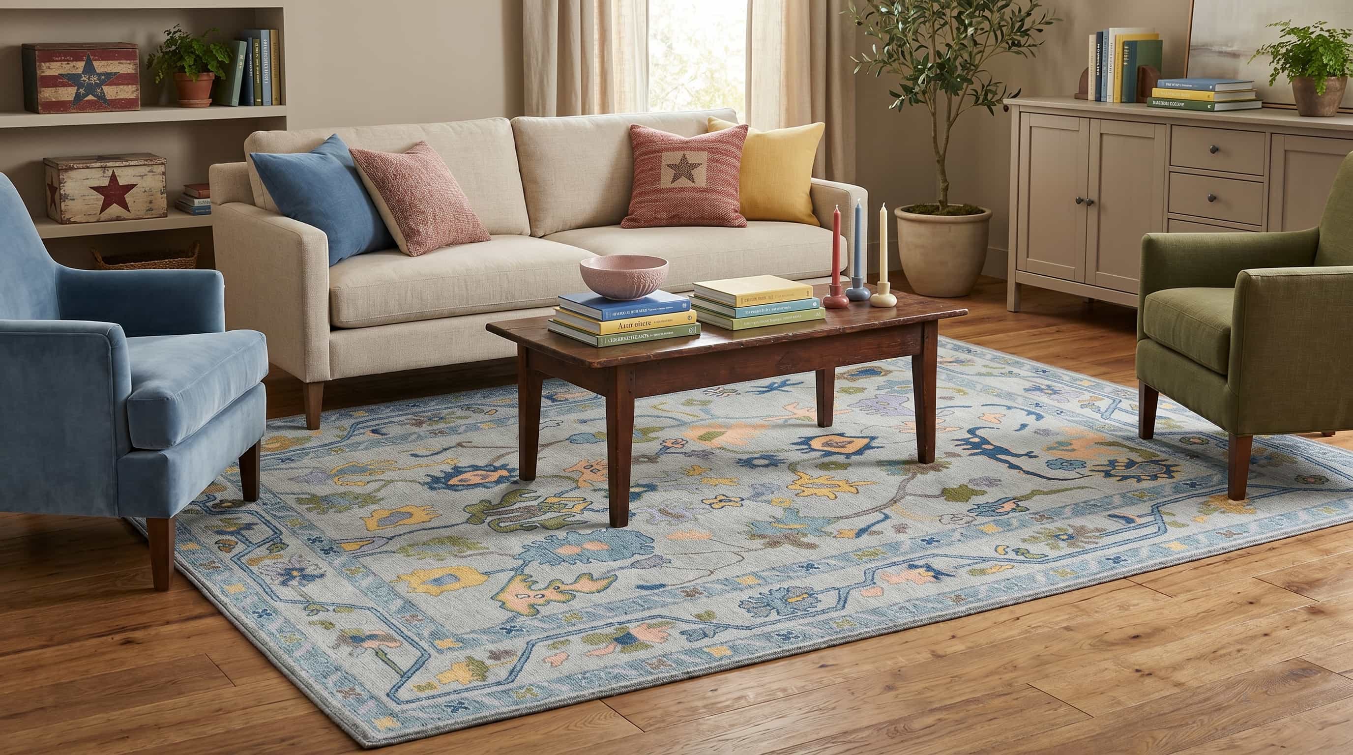 Blue Oushak Vintage Washable Rug - Fame Rugs