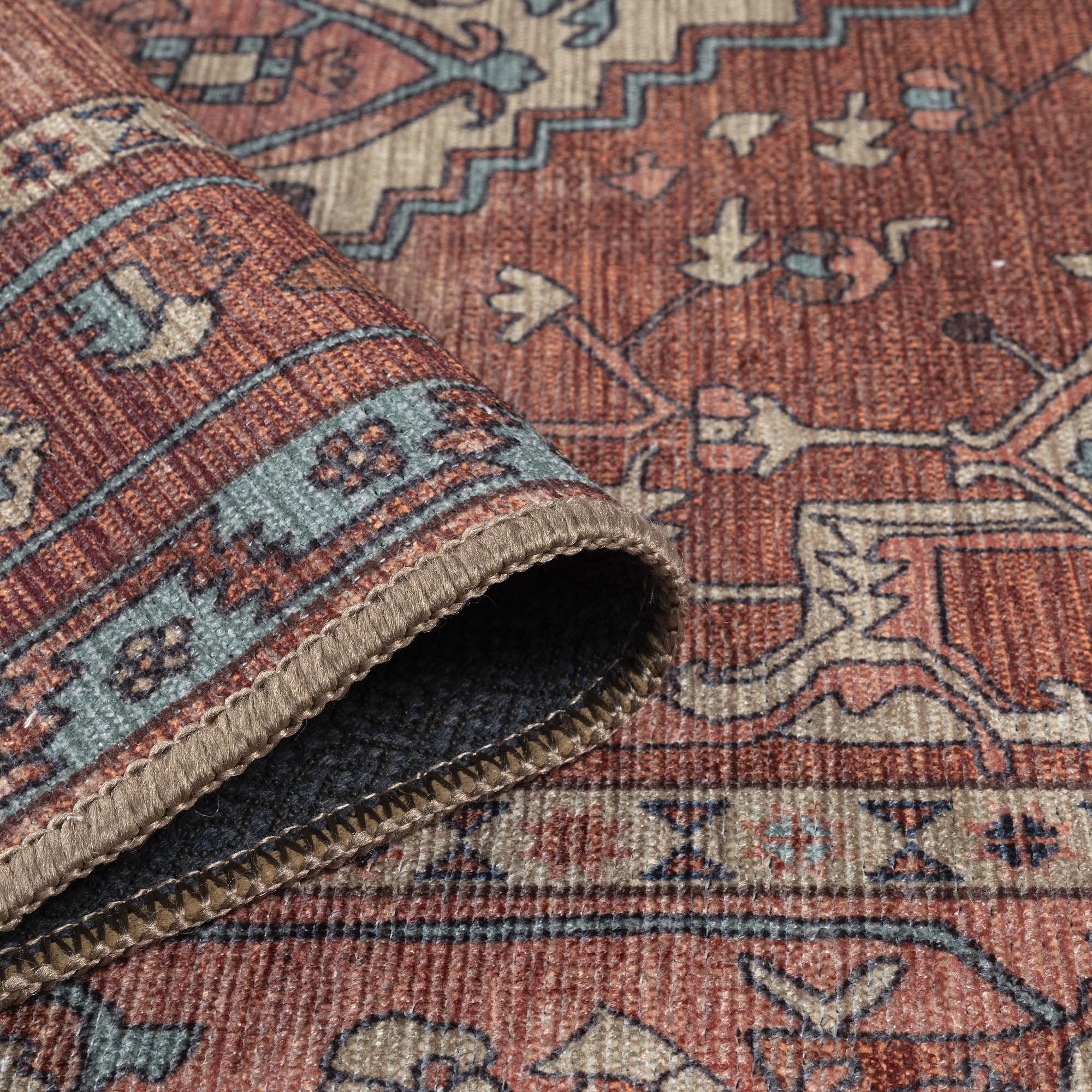 Brick Color Oushak Area Washable Rug