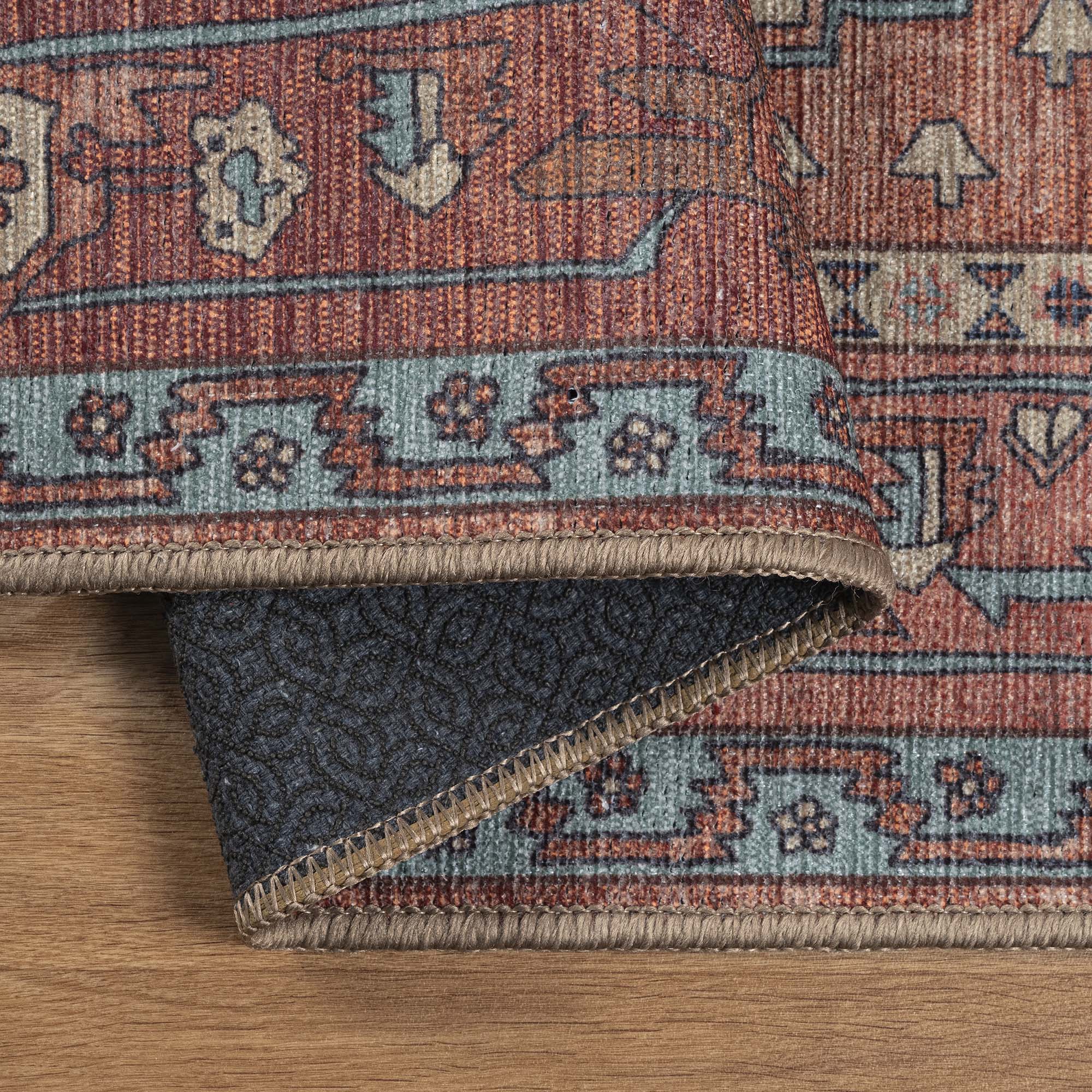 Brick Color Oushak Area Washable Rug