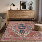Brick Color Oushak Area Washable Rug