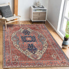 Brick Color Oushak Area Washable Rug
