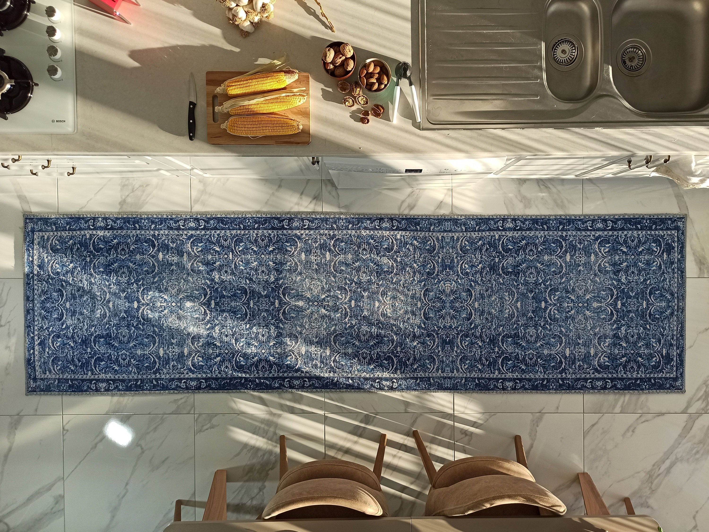 Bulud Rug Vintage Turkish Dark Blue Rug