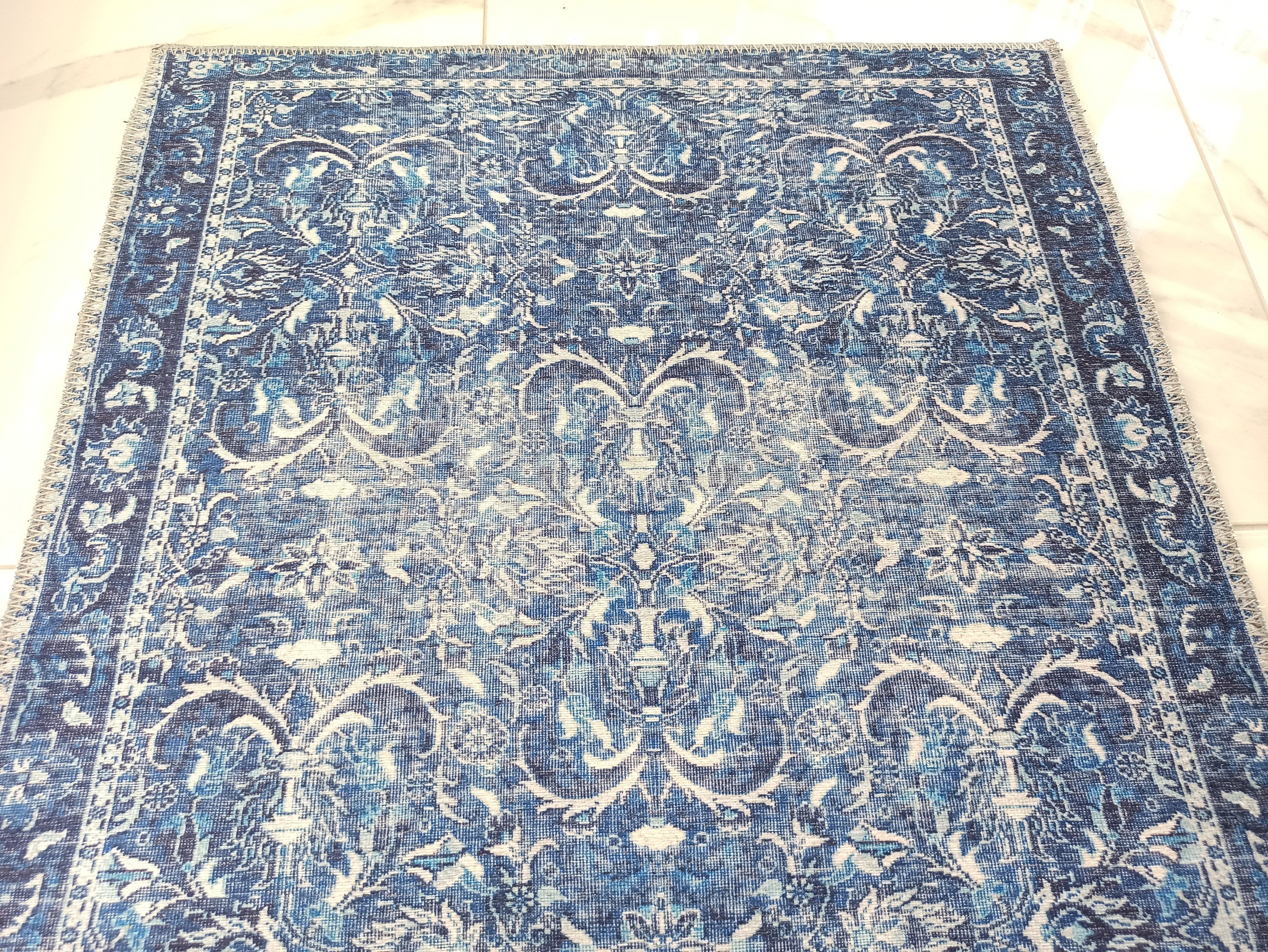 Bulud Rug Vintage Turkish Dark Blue Rug