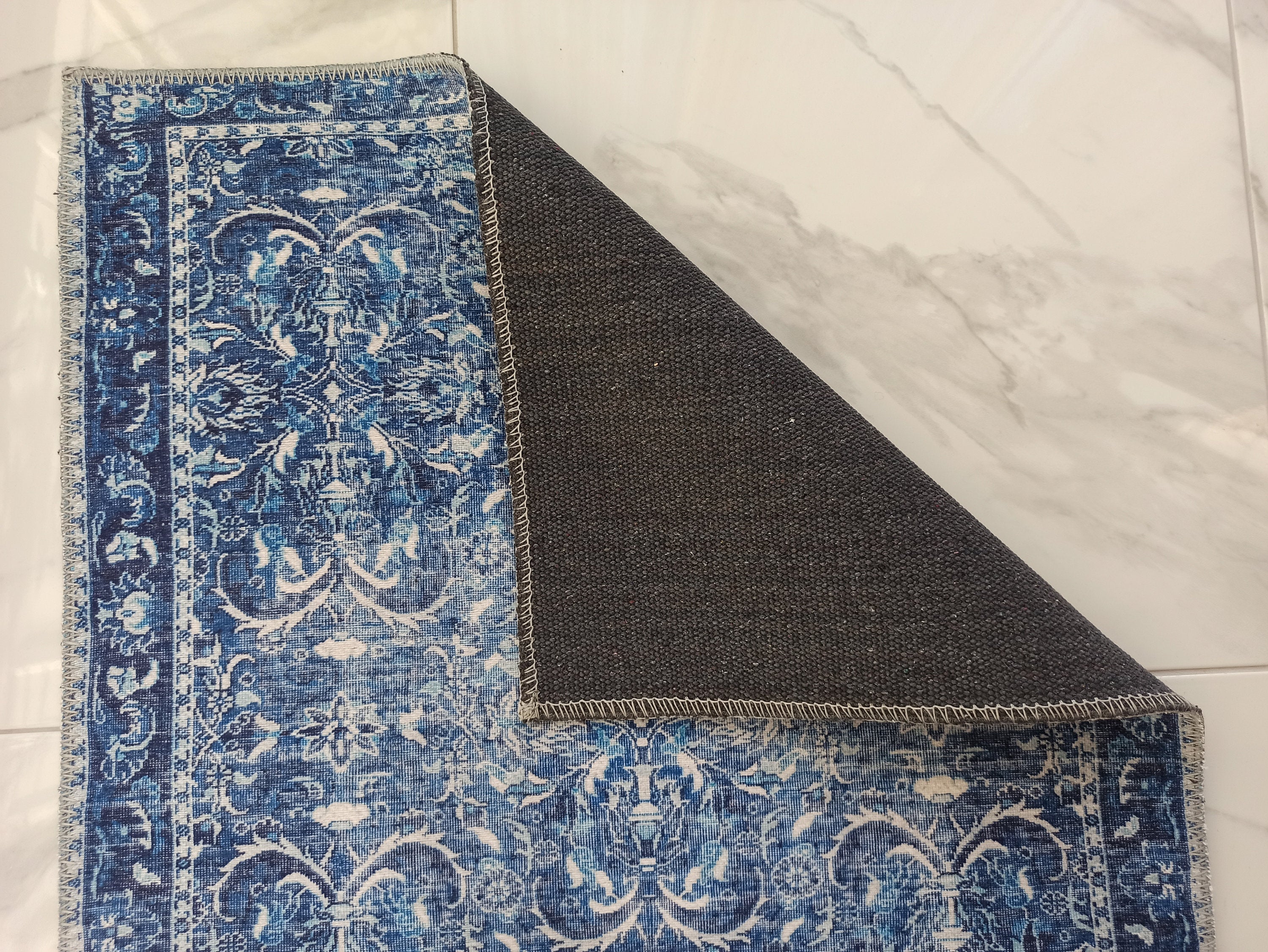 Bulud Rug Vintage Turkish Dark Blue Rug