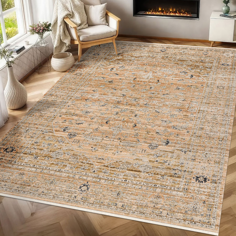 Terra Orange & Ochre Distressed Area Rug