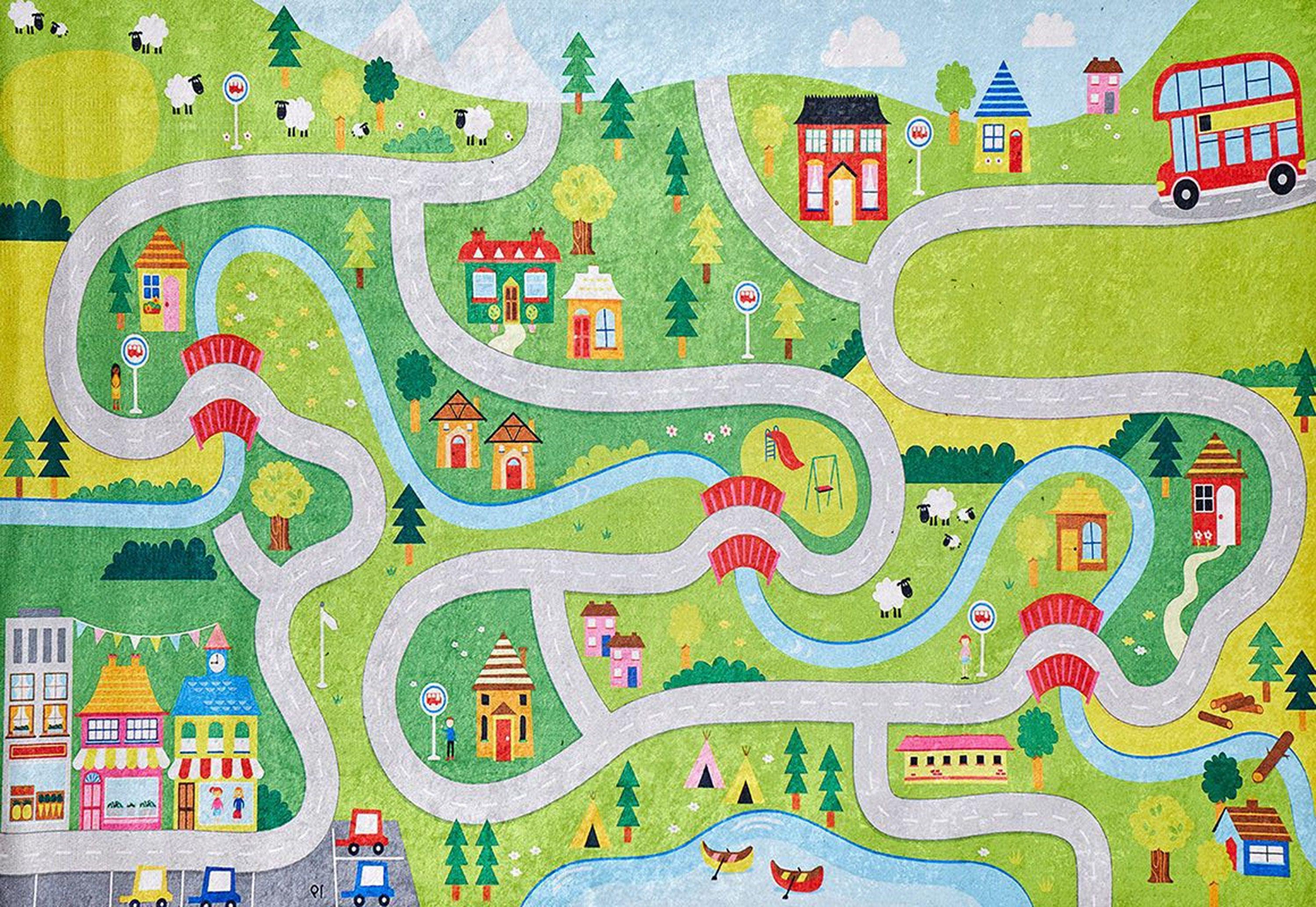 City Map Kids Green Play Rug