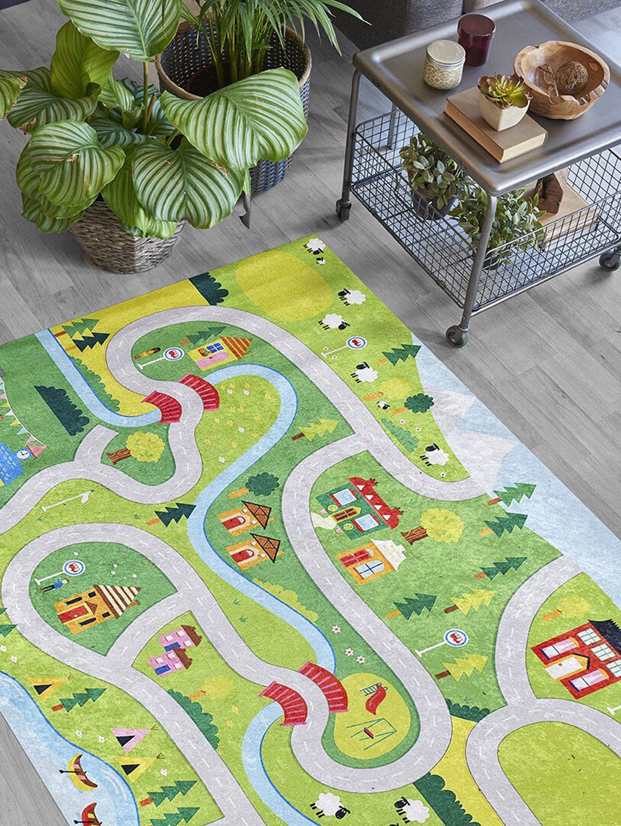 City Map Kids Green Play Rug