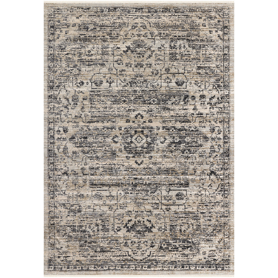 Charcoal Black Distressed Medallion Rug