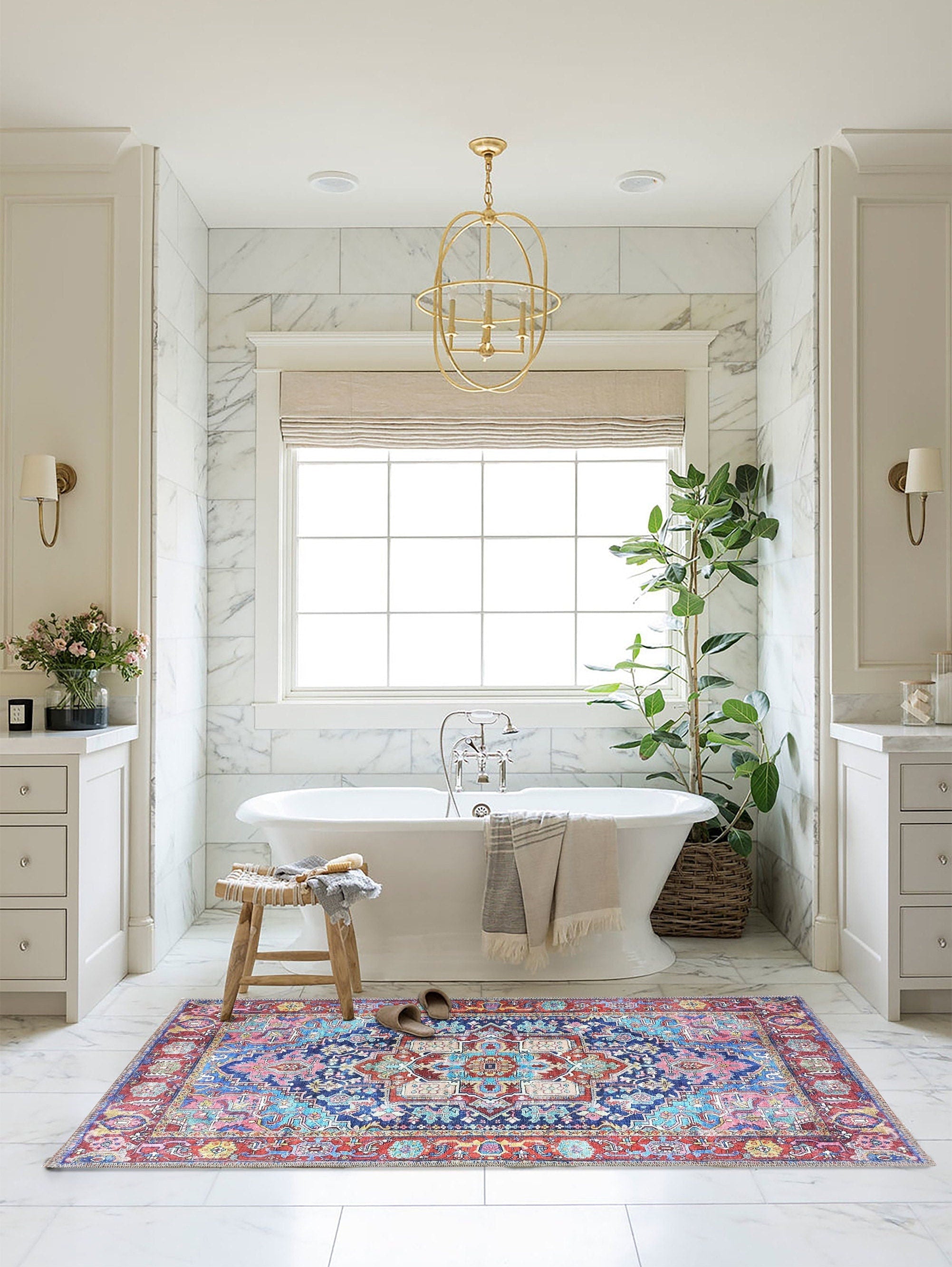 Dala Vintage Pink Navy Blue Rug