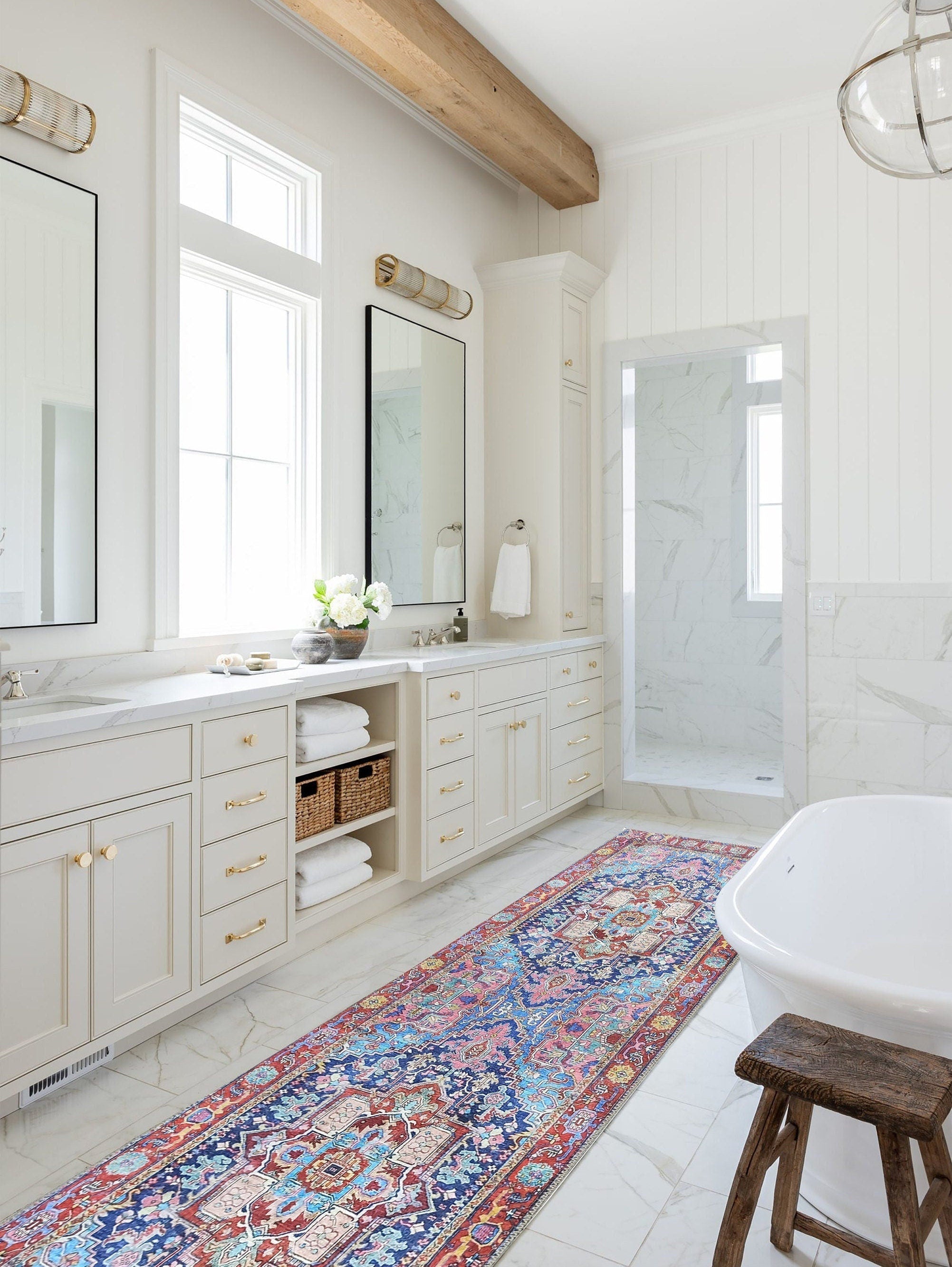 Dala Vintage Pink Navy Blue Rug