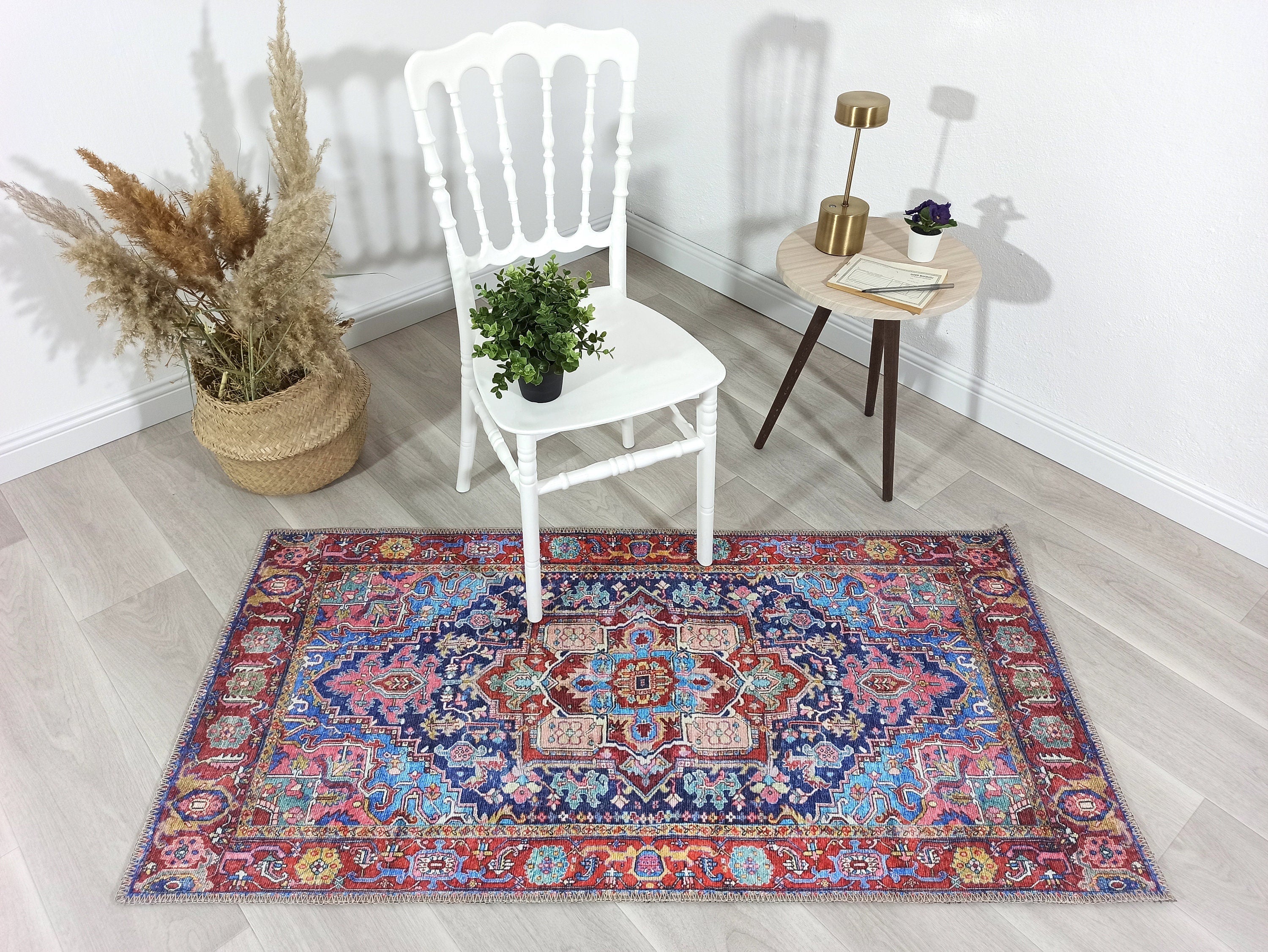Dala Vintage Pink Navy Blue Rug