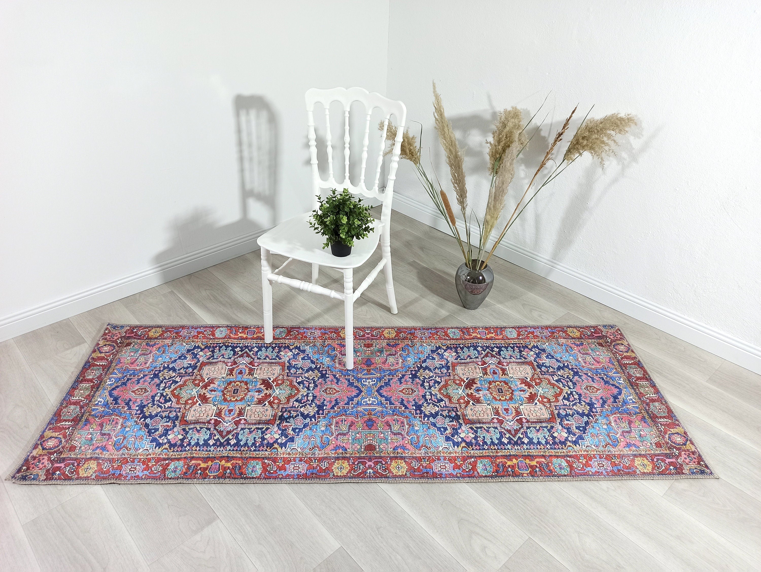Dala Vintage Pink Navy Blue Rug