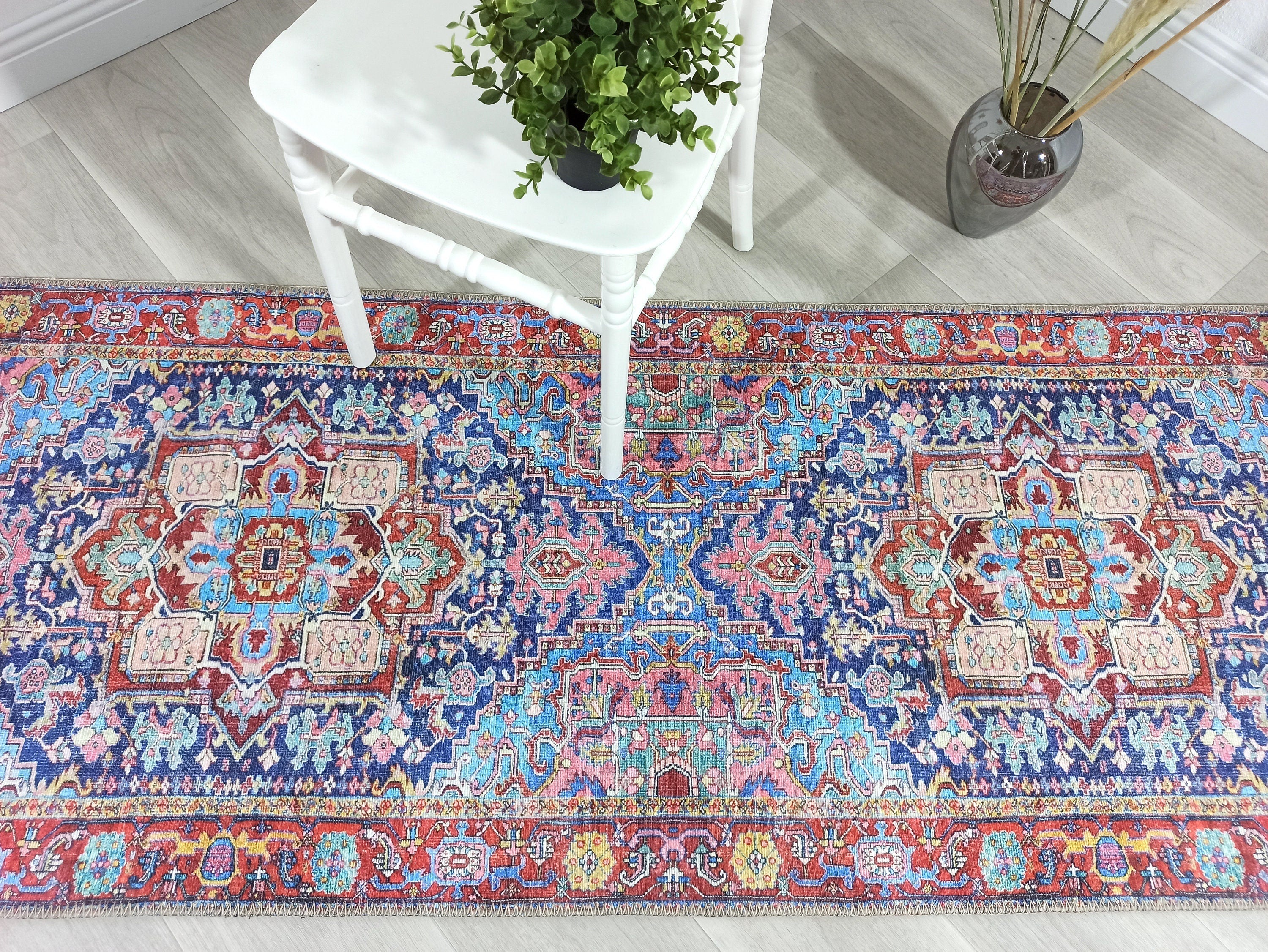 Dala Vintage Pink Navy Blue Rug