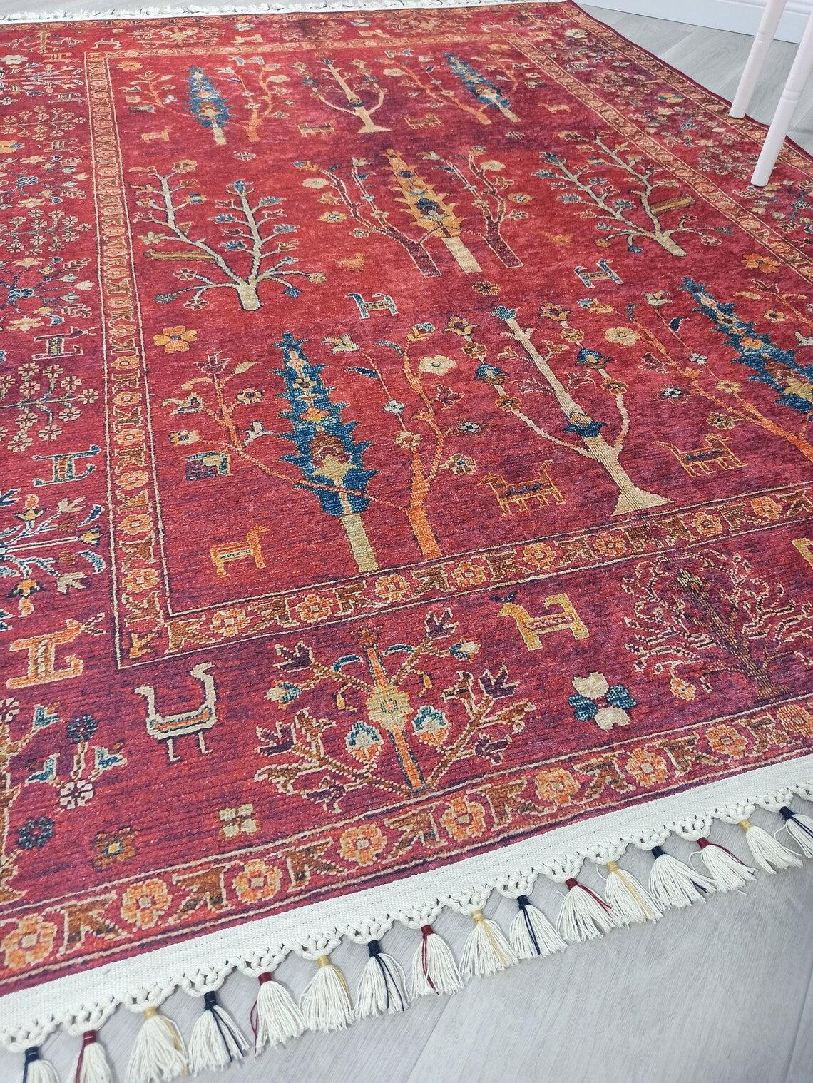 Damla Rug Turkish Ethnic Red Kilim Rug