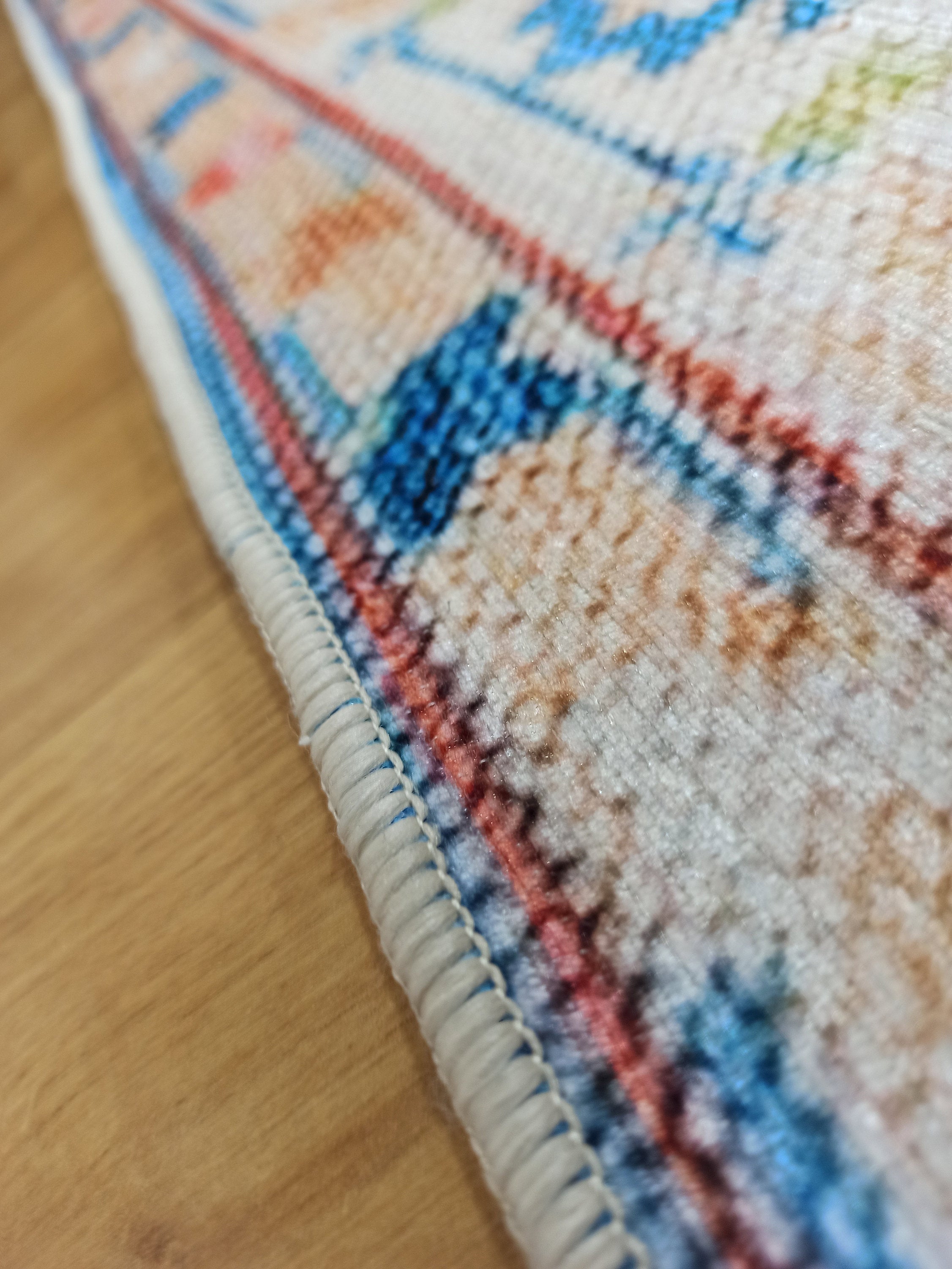 Daniz Rug Turkish Light Blue & Coral Red Rug