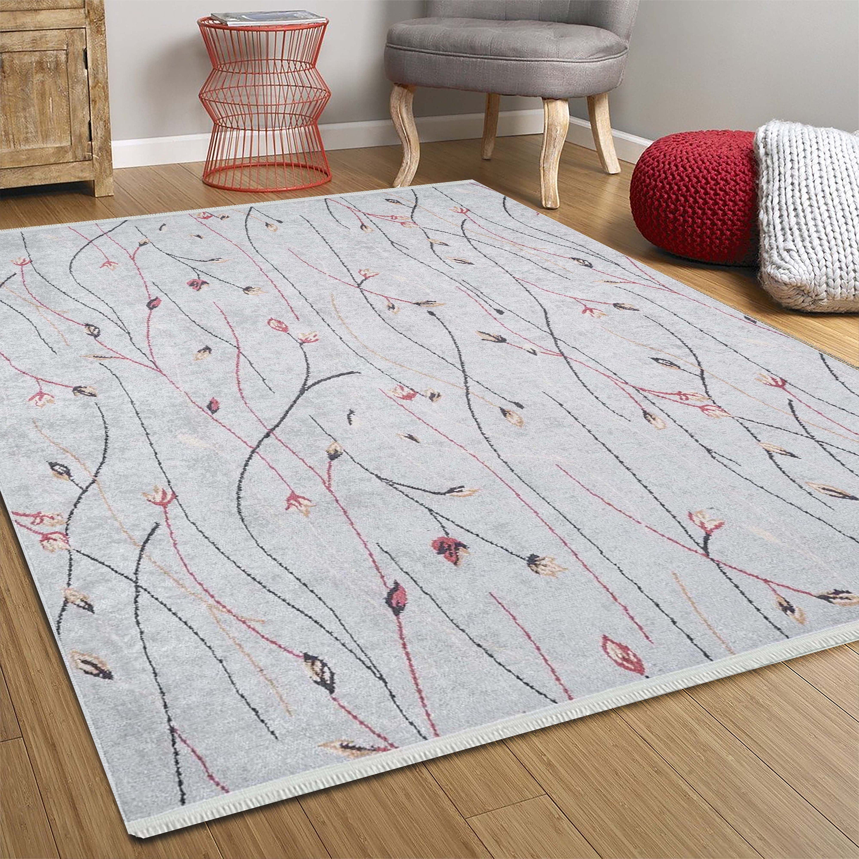 Diara Neutral Gray Minimalist Flower Design Gray Rug