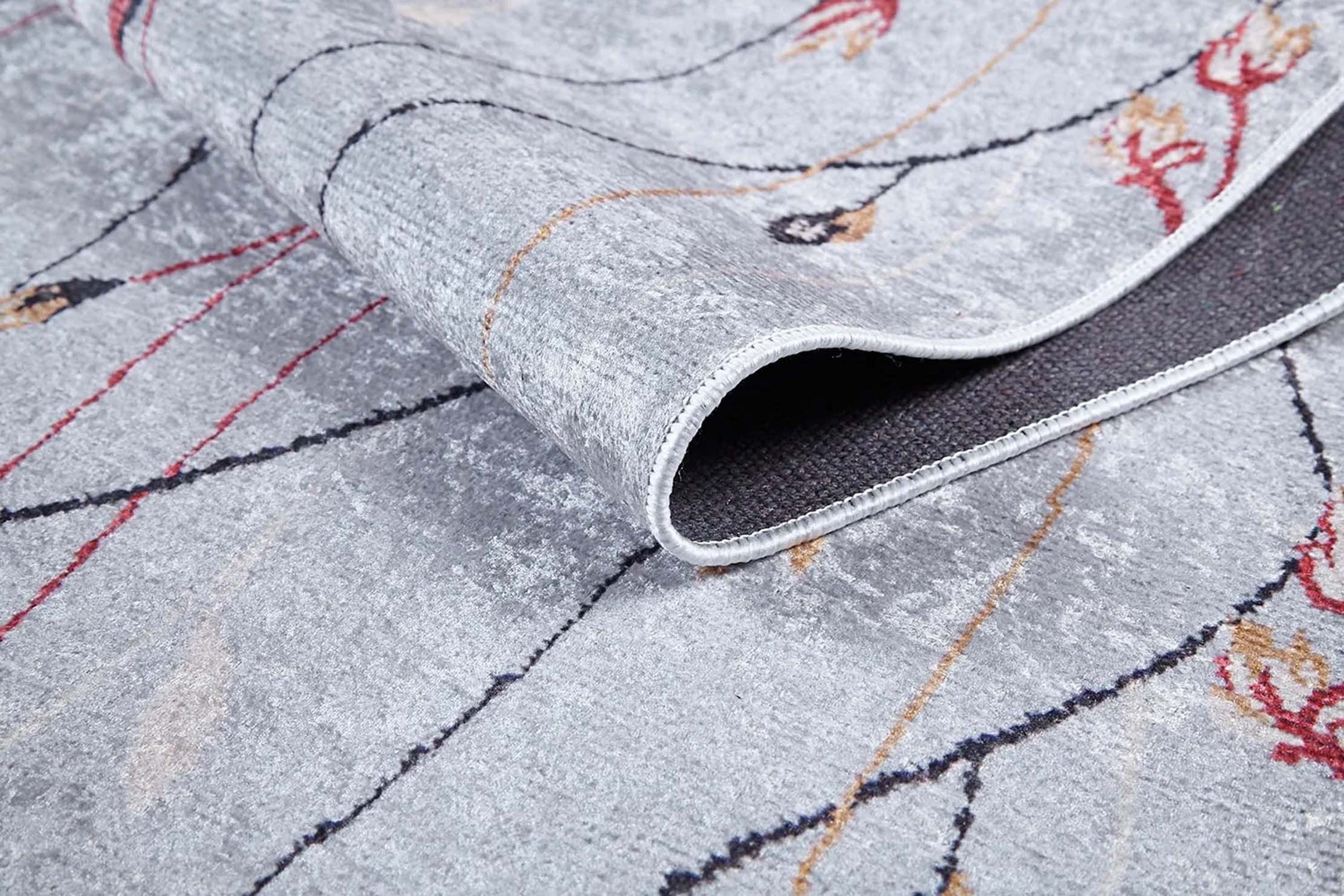 Diara Neutral Gray Minimalist Flower Design Gray Rug