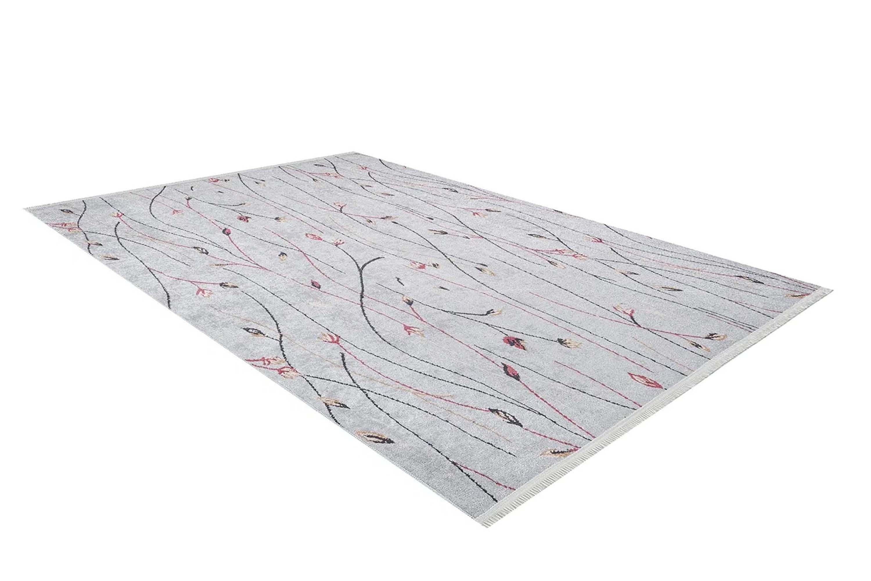 Diara Neutral Gray Minimalist Flower Design Gray Rug