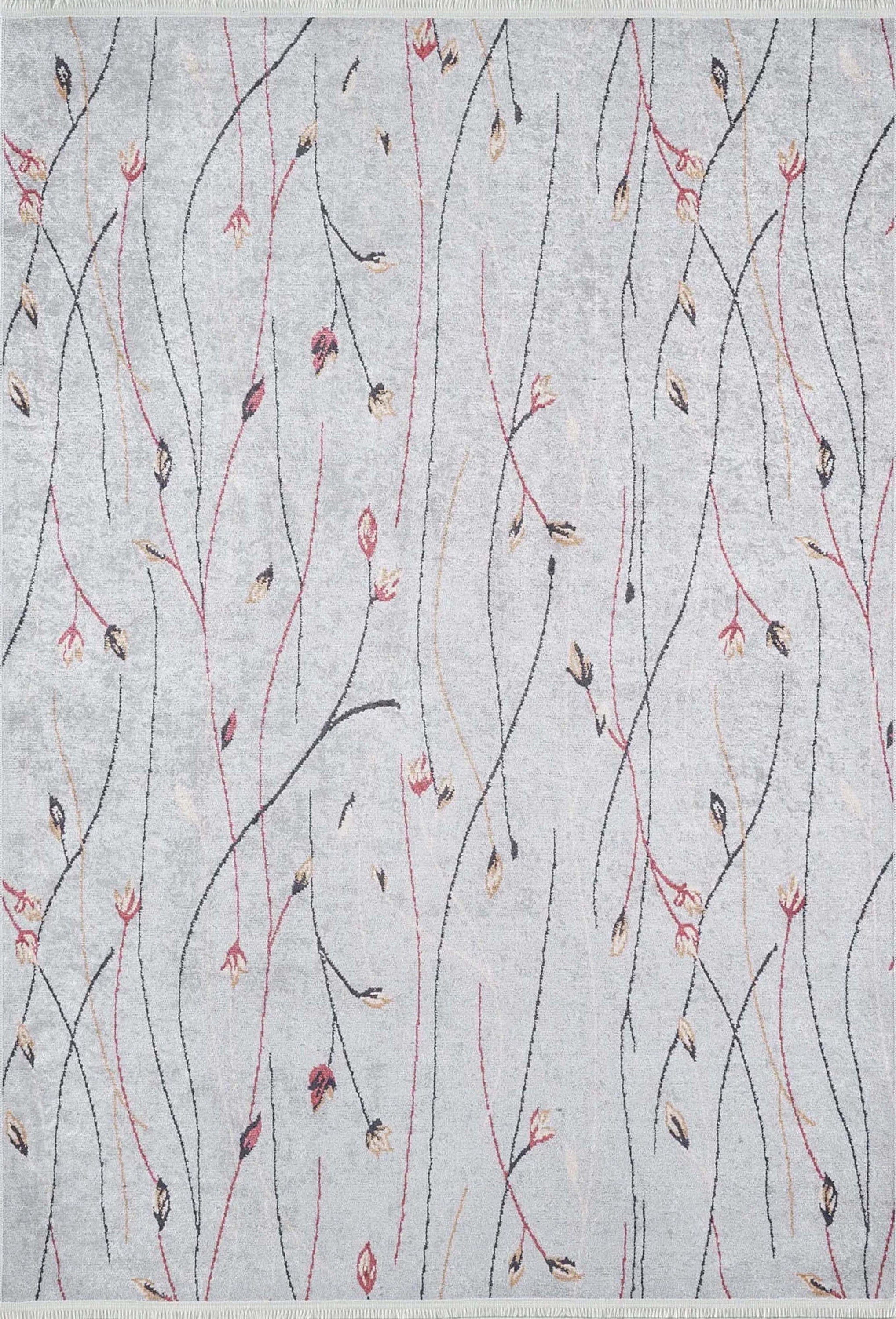 Diara Neutral Gray Minimalist Flower Design Gray Rug