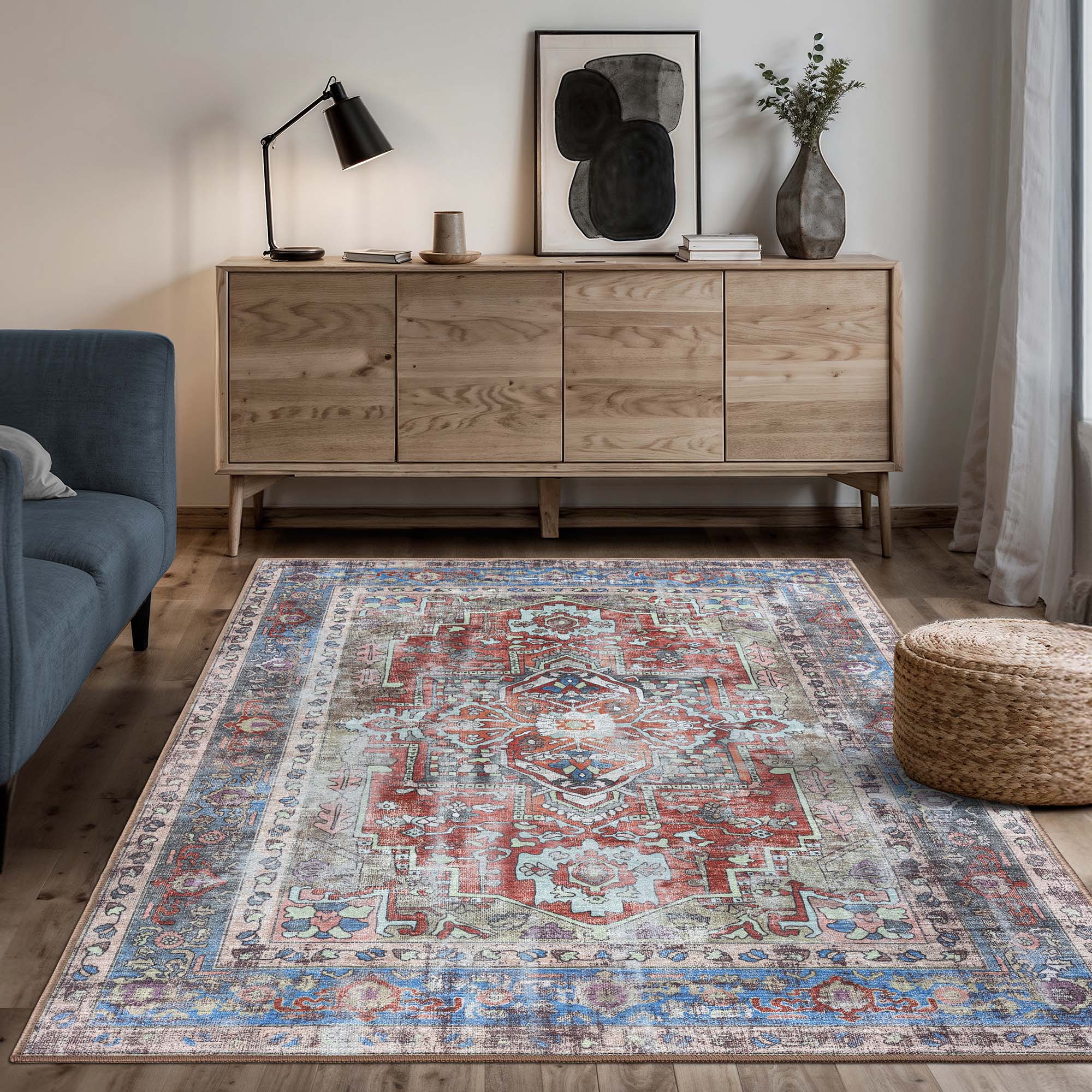 Earth Tones Oushak Area Washable Rug