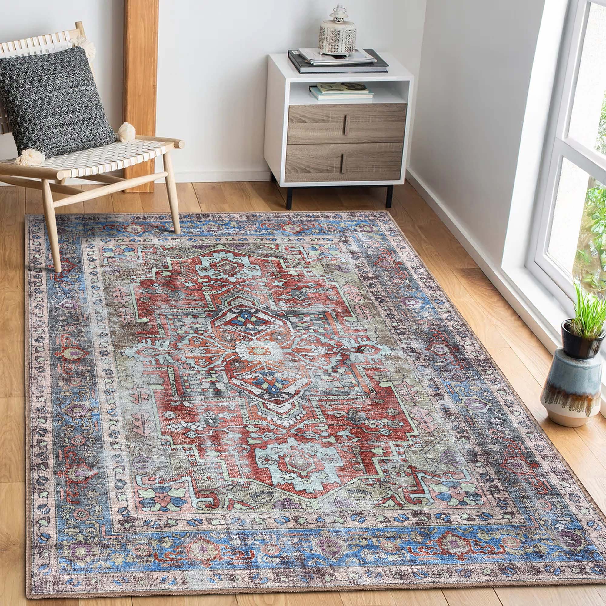 Earth Tones Oushak Area Washable Rug