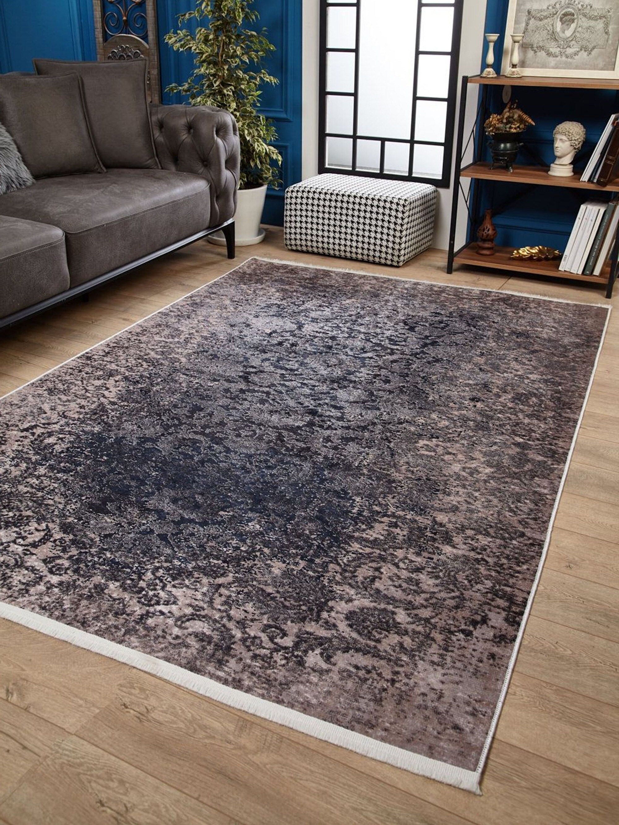 Ece Distressed Black Muted Pink Blush Rug