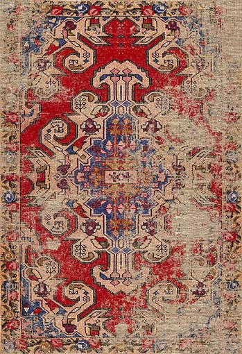 Elian Faded Blue Red Distressed Turkish 2x3 Rug