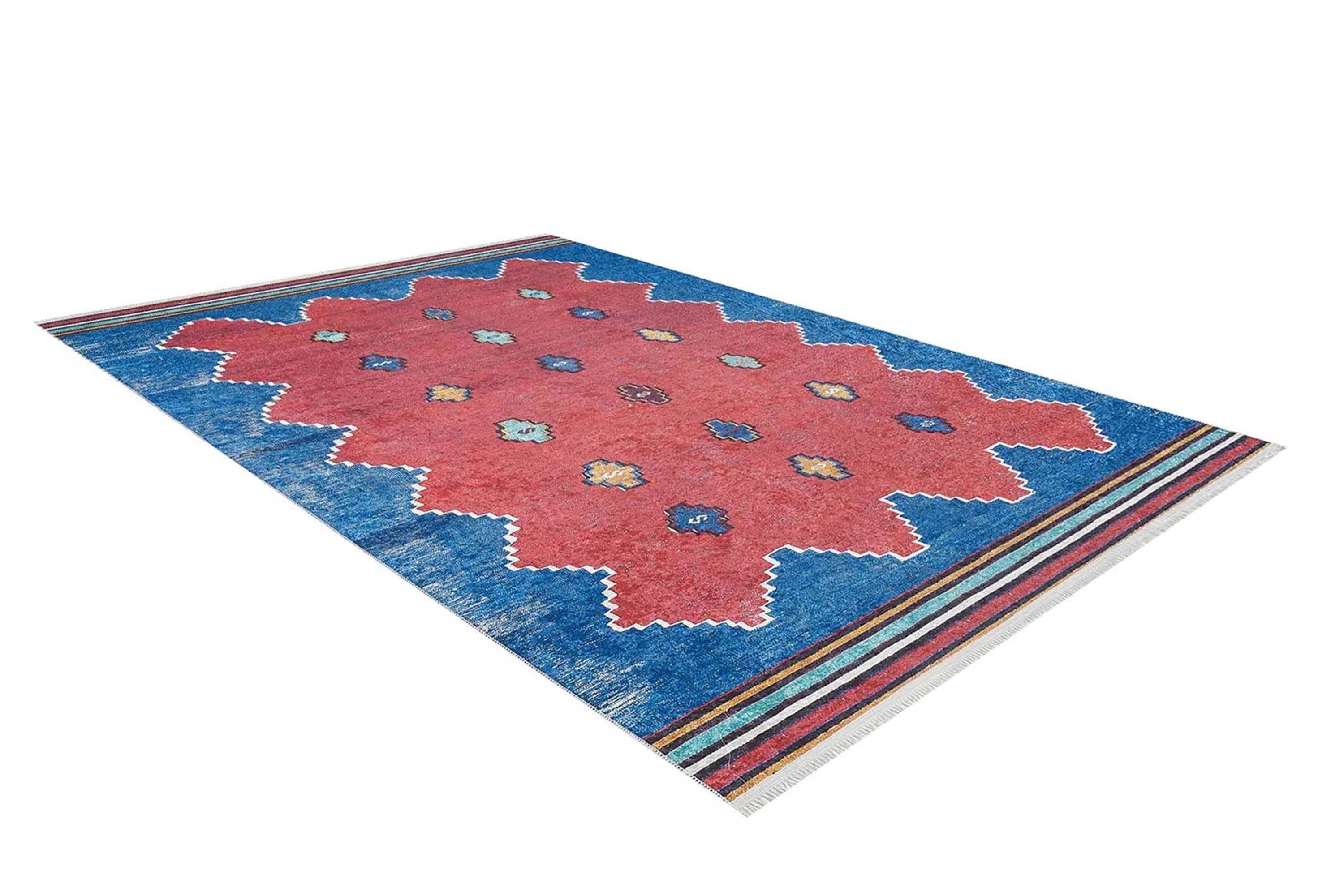 Elma Turkish Kilim Flatweave Red Blue Rug