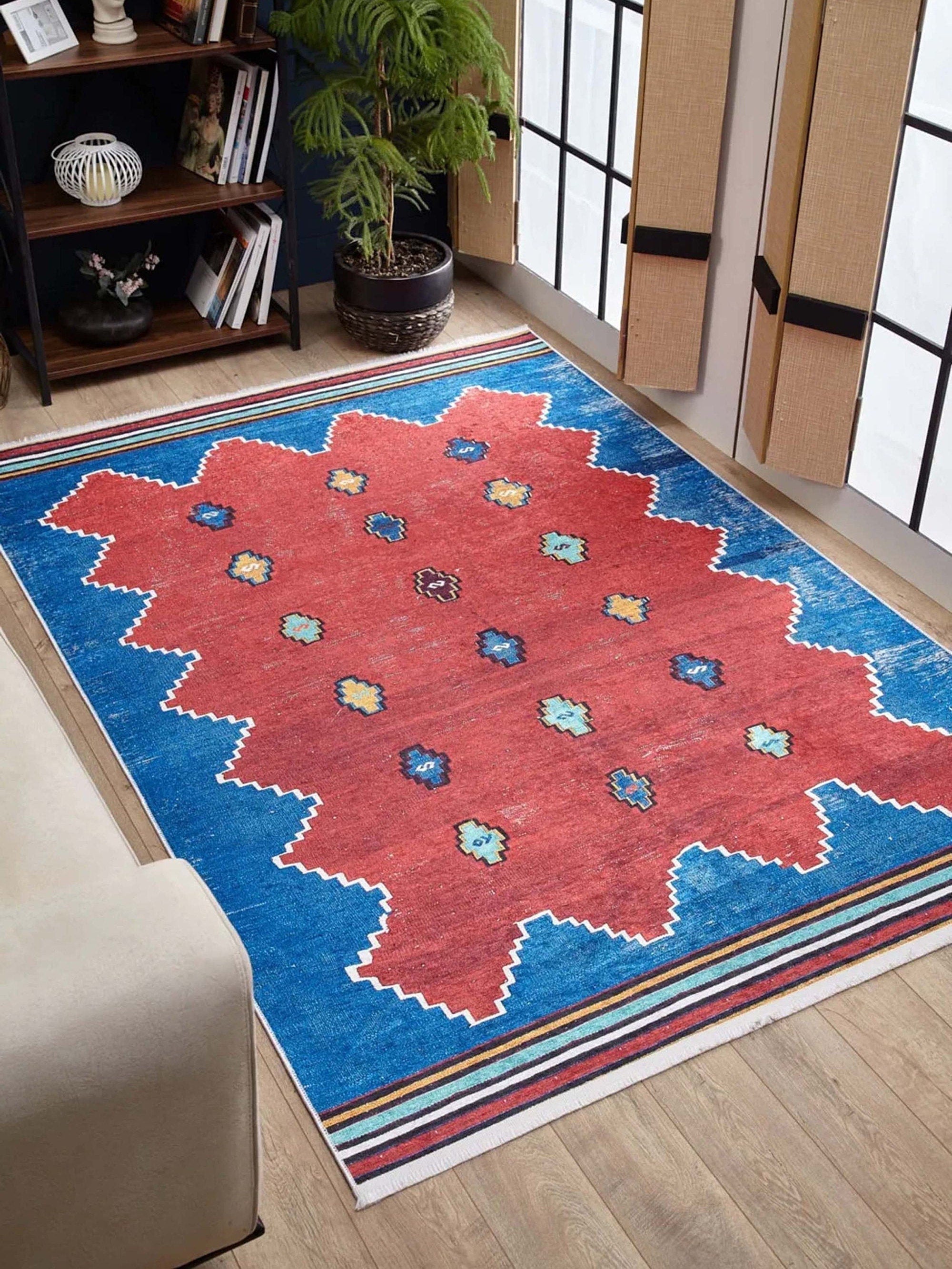 Elma Turkish Kilim Flatweave Red Blue Rug