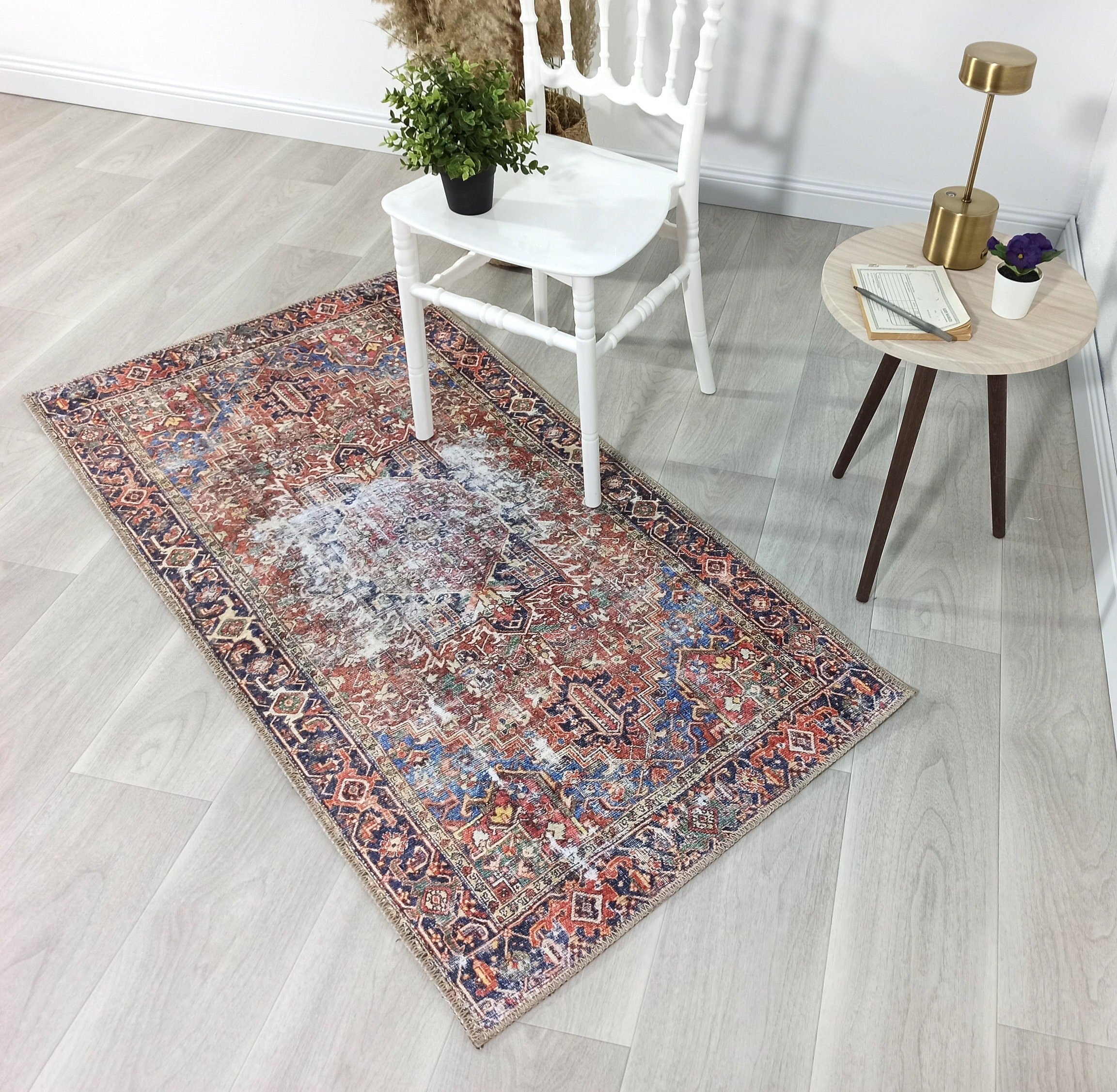 Esin Rug Persian Terracotta Red & Navy Blue Rug