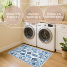 Ellis Navy Blue White Modern Floral Oushak Rug