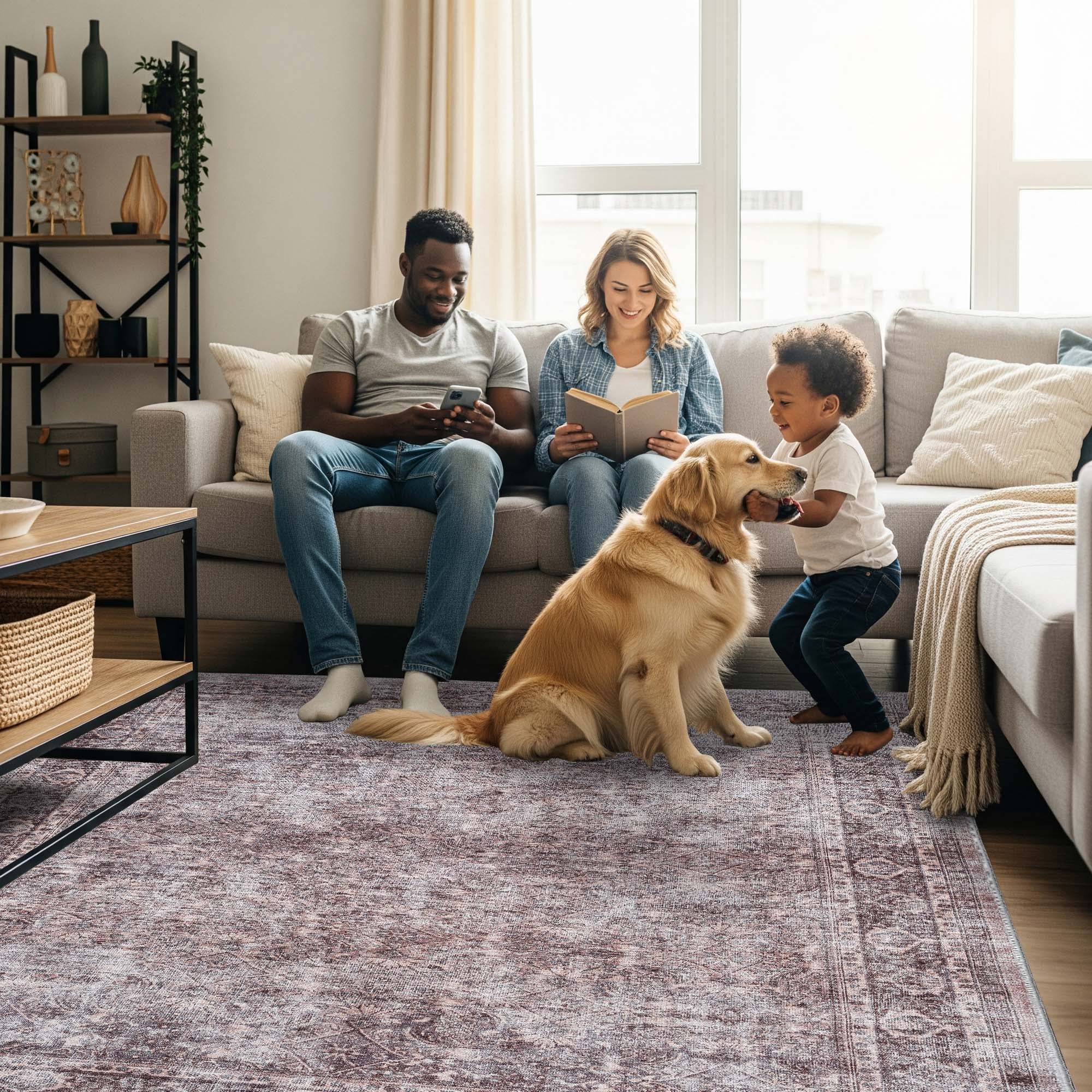 Cecile Distressed Persian Beige, Blush & Muted Sage Rug