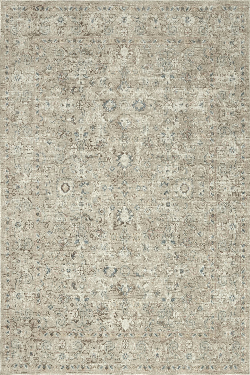 Alden Traditional Faded Floral Beige and Muted Blue Distressed Rug