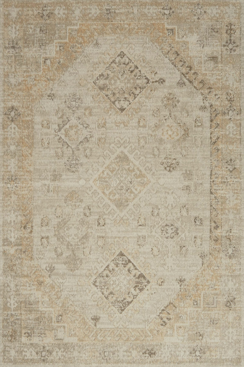 Sierra Geometric Medallion Distressed Cream And Beige Ethnic Rug