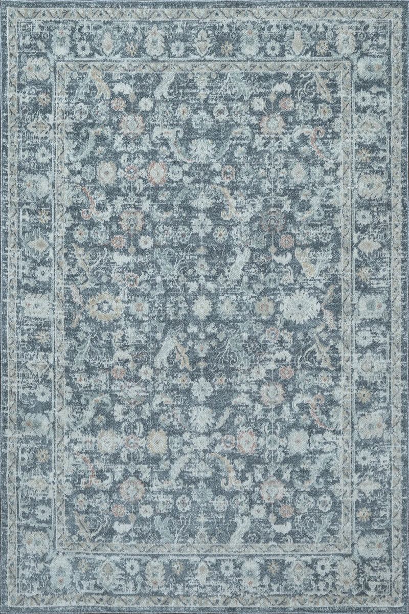 Kensington Traditional Floral Distressed Slate Blue Area Rug