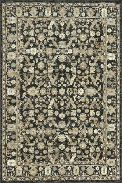 Ravenna Traditional Floral Black and Beige Distressed Rug