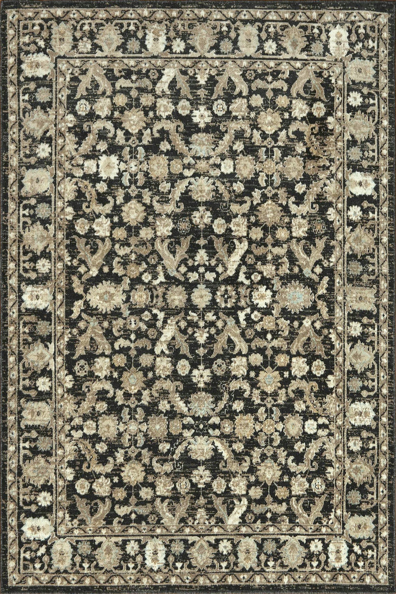 Ravenna Traditional Floral Black and Beige Distressed Rug