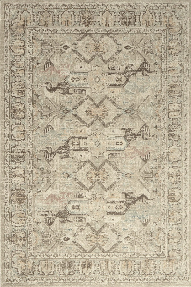 Vienna Distressed Geometric Medallion Cream and Taupe Ethnic Rug