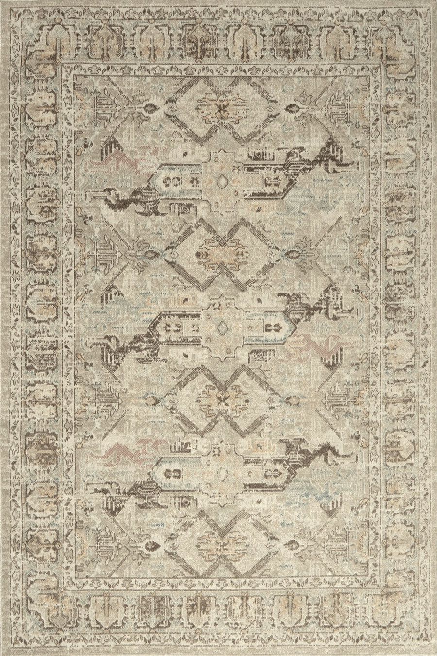 Distressed Geometric Medallion Cream and Taupe Ethnic Rug