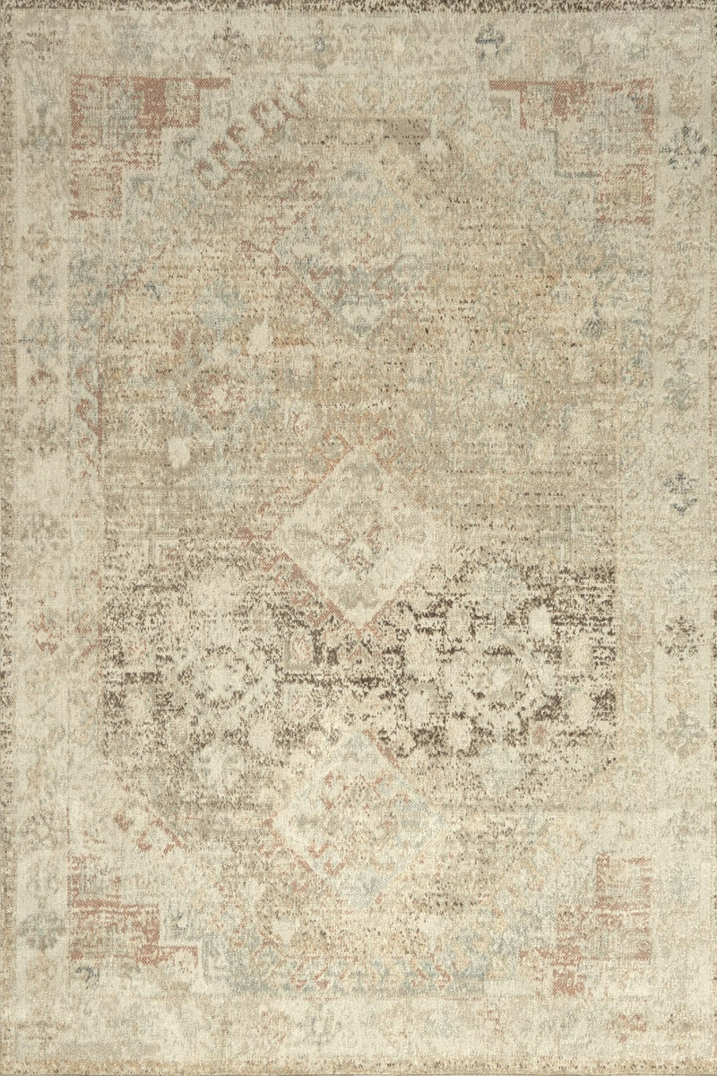 Zaria Geometric Medallion Faded Distressed Cream and Terracotta Rug