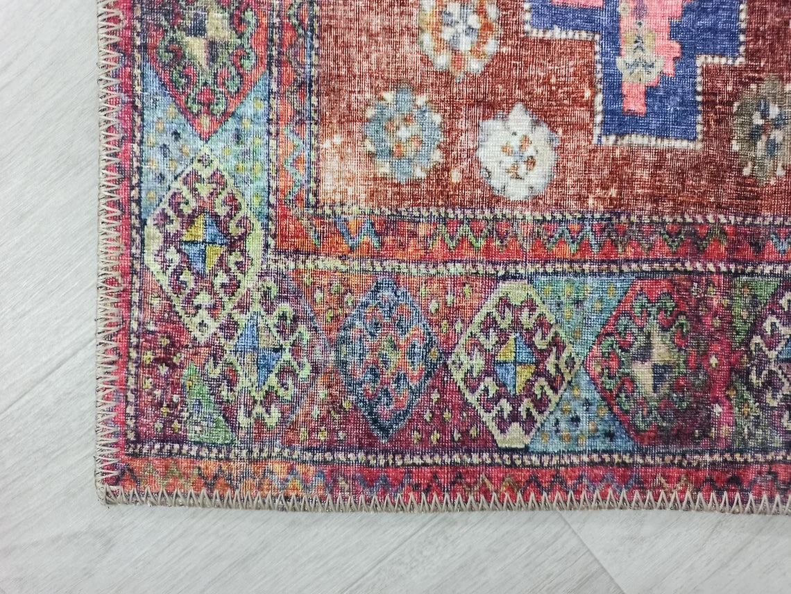 Fedra Runner Turkish Muted Red Pink Runner Rug