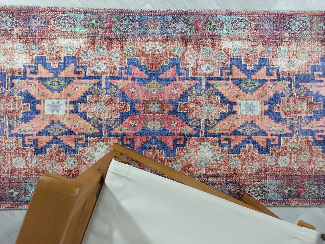 Fedra Runner Turkish Muted Red Pink Runner Rug