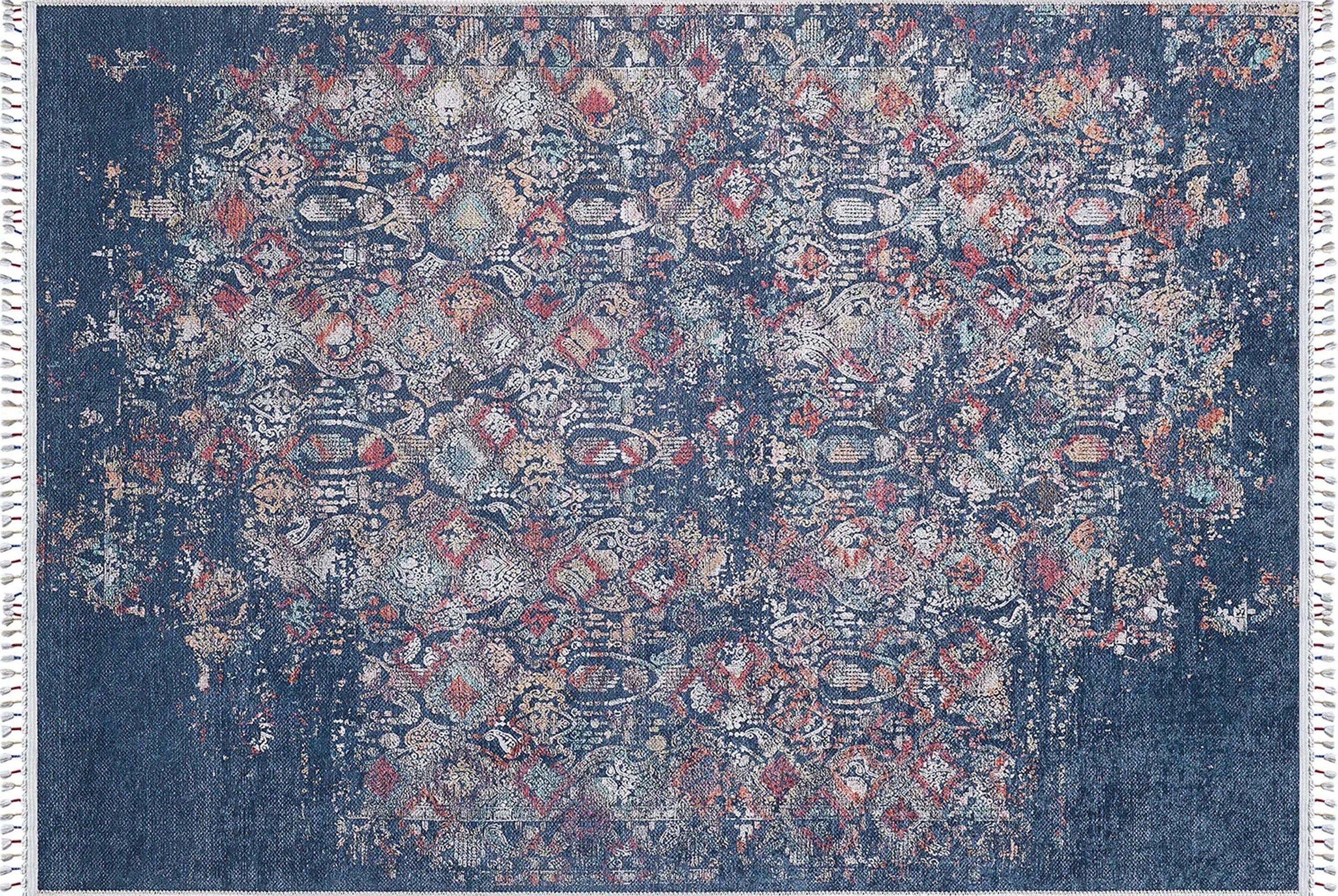 Fiona Floral Turkish Teal Blue Rug