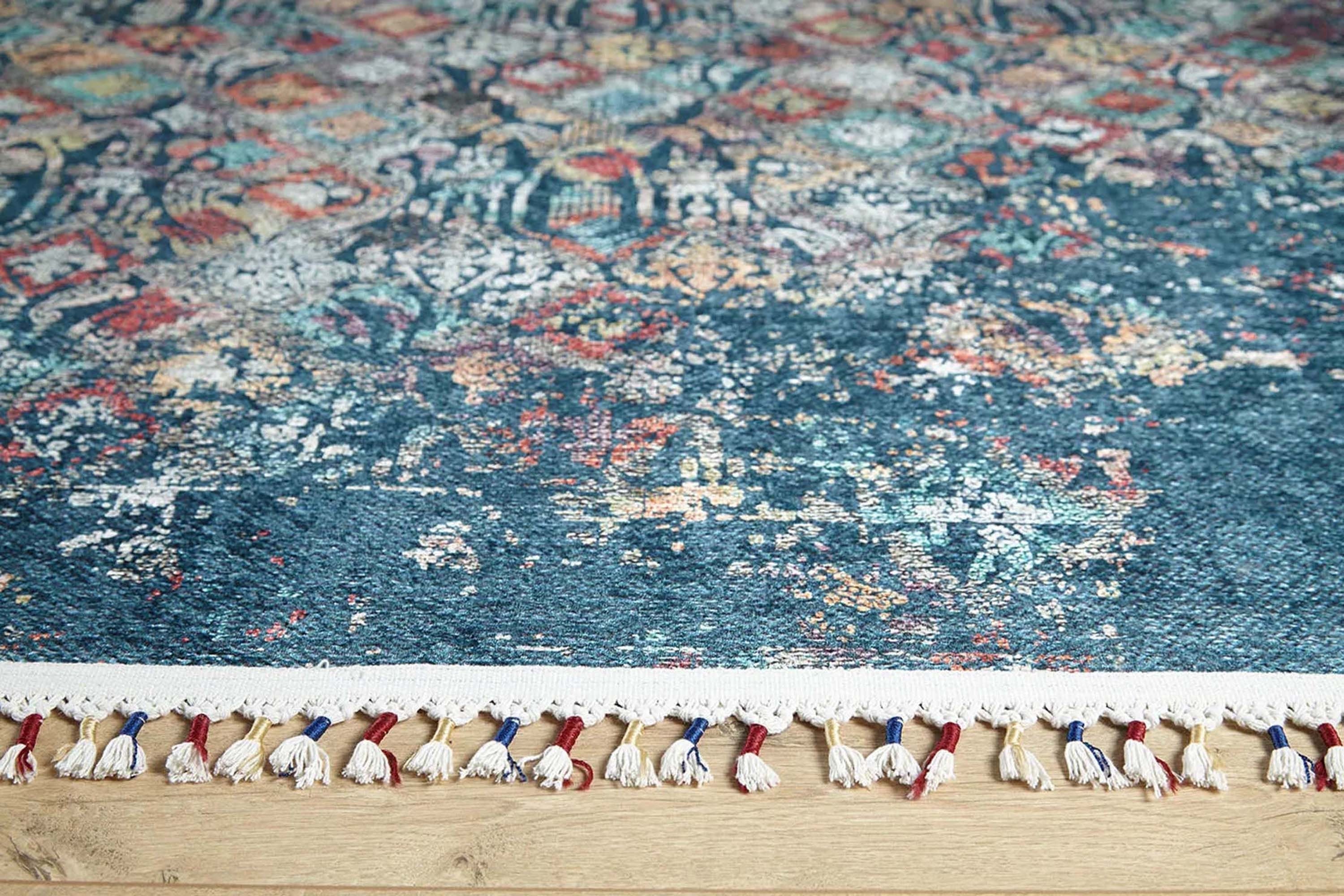 Fiona Floral Turkish Teal Blue Rug