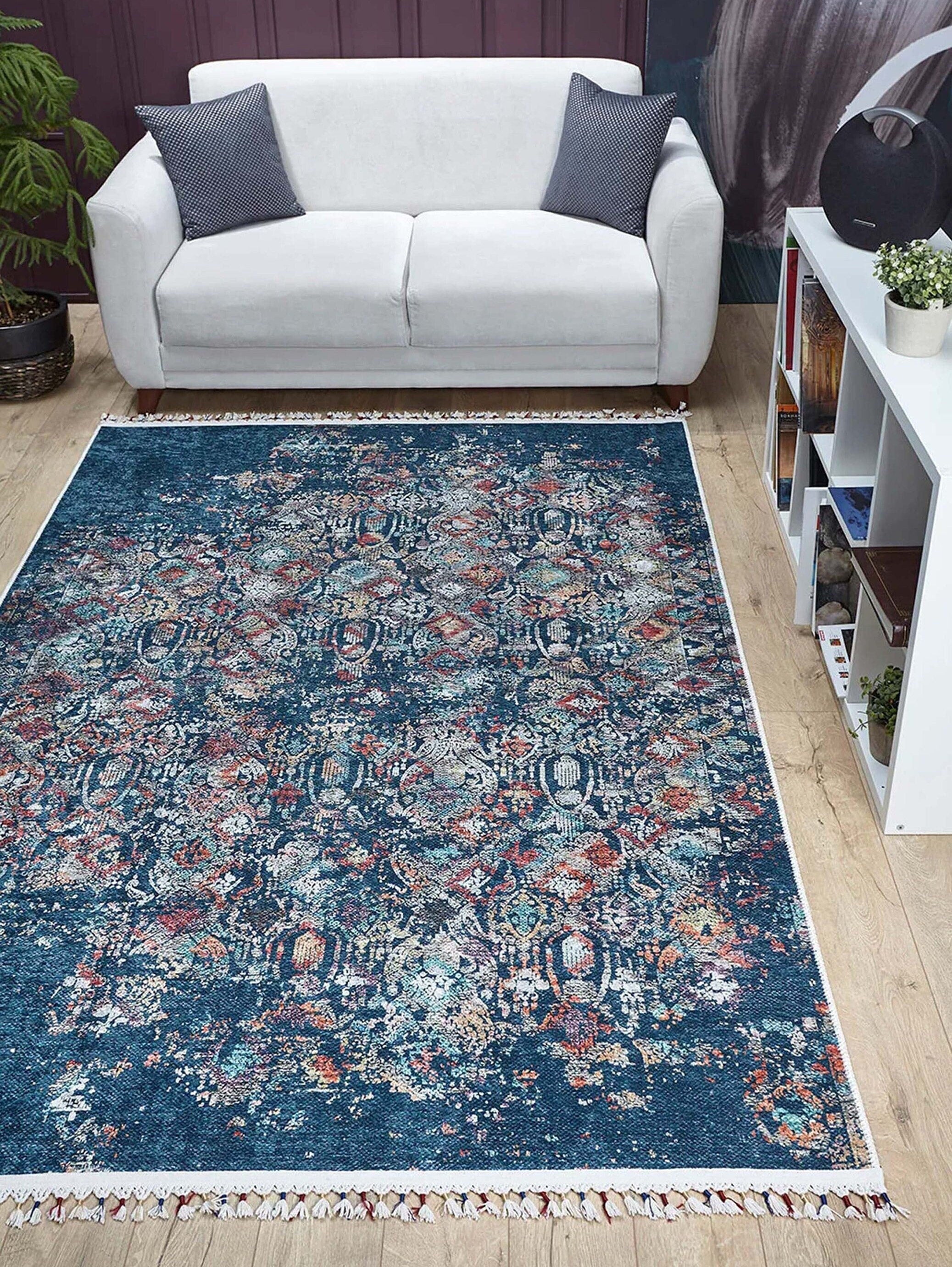 Fiona Floral Turkish Teal Blue Rug