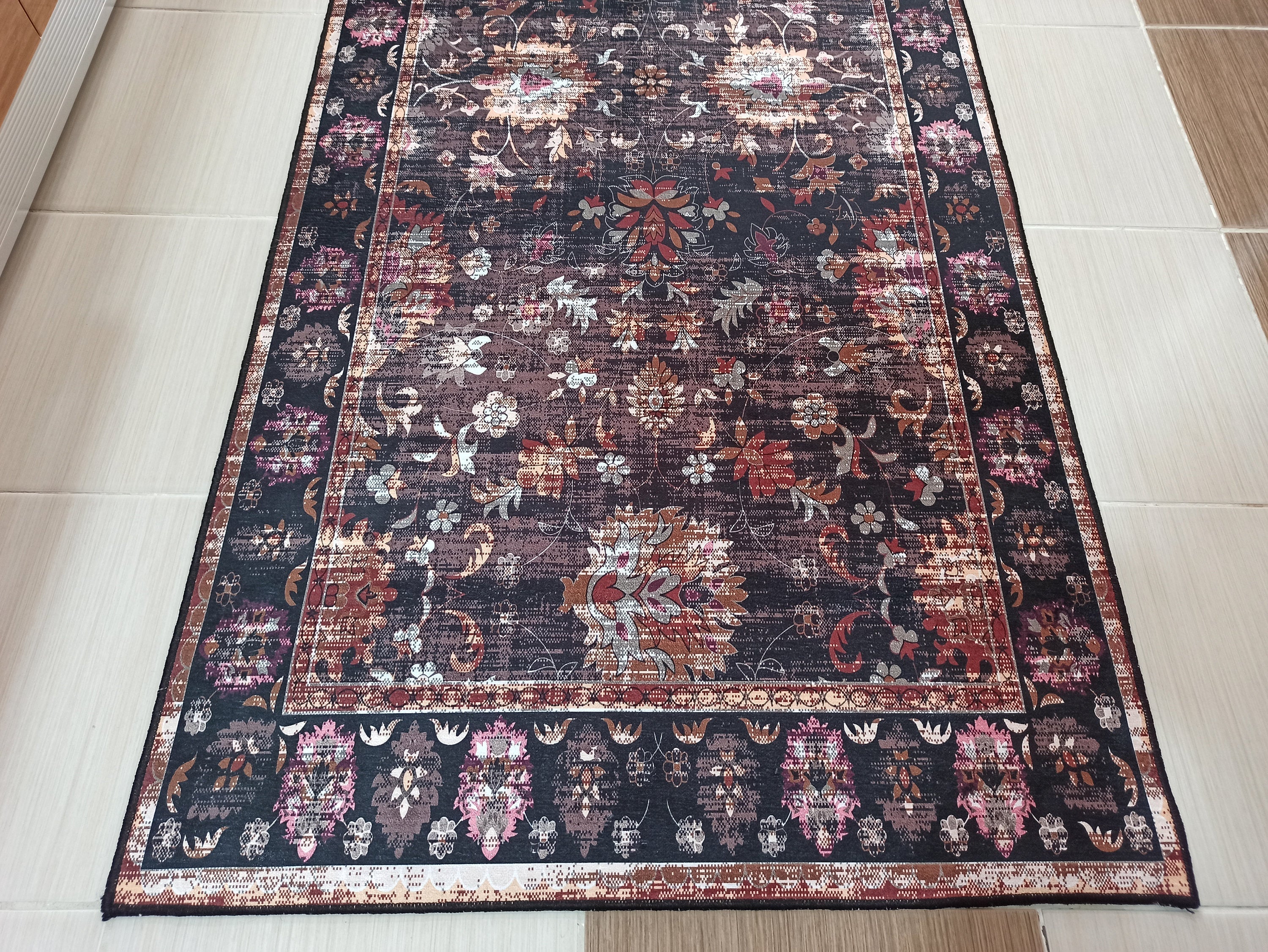 Glorya Rug Persian Faded Black Brown Rug