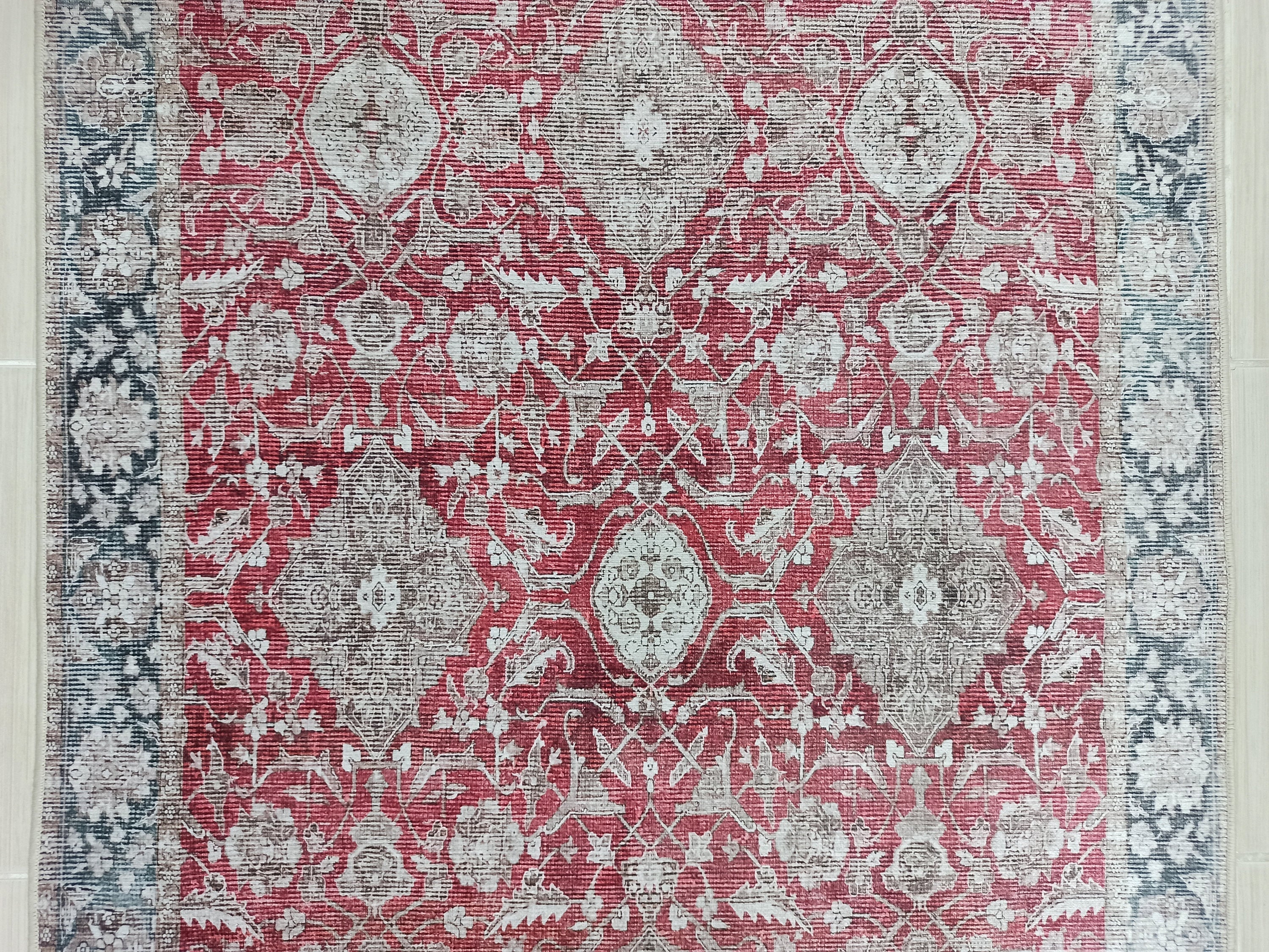 Gobekli Runner Turkish Faded Claret Red Beige teal Runner