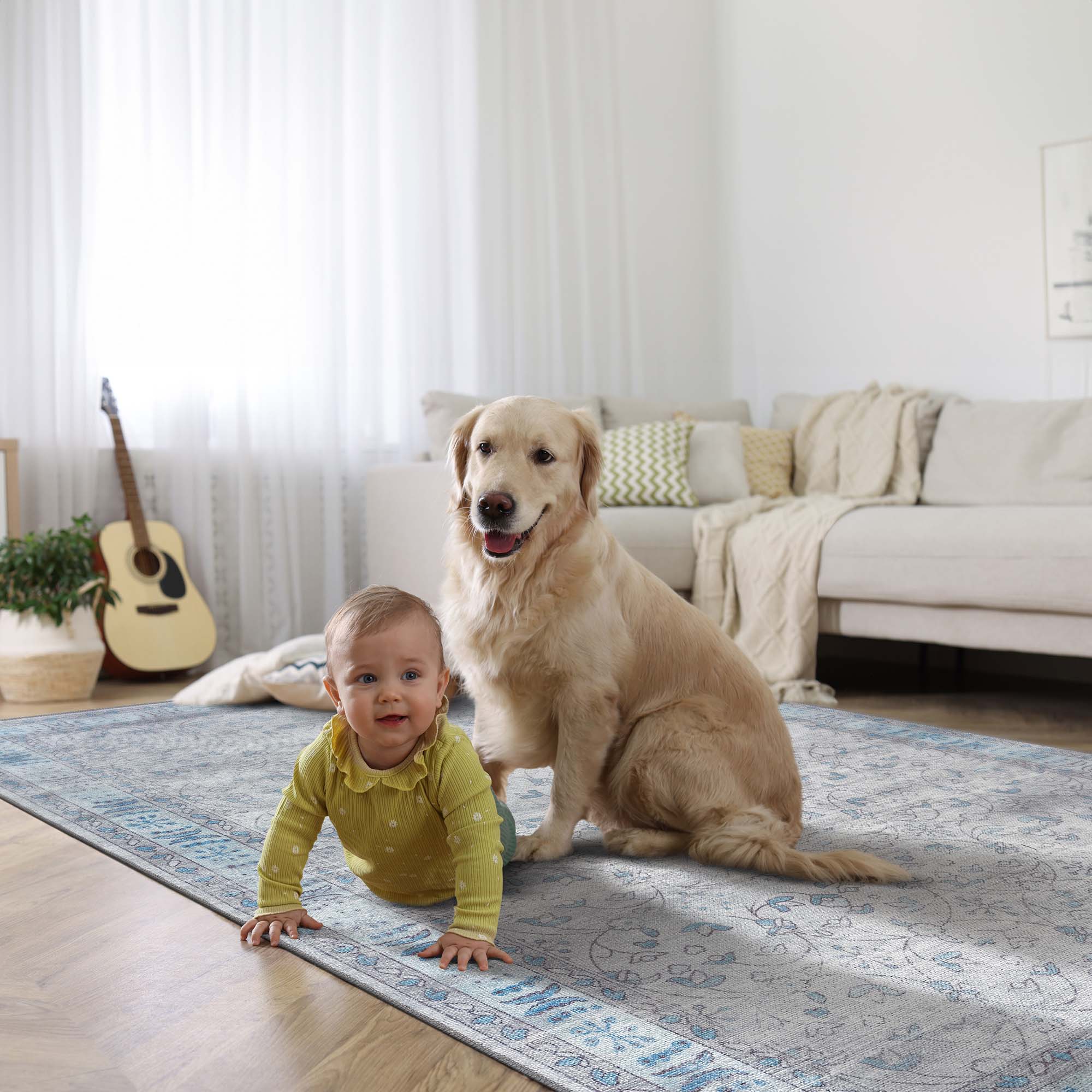 Gray Boho Oushak Washable Rug