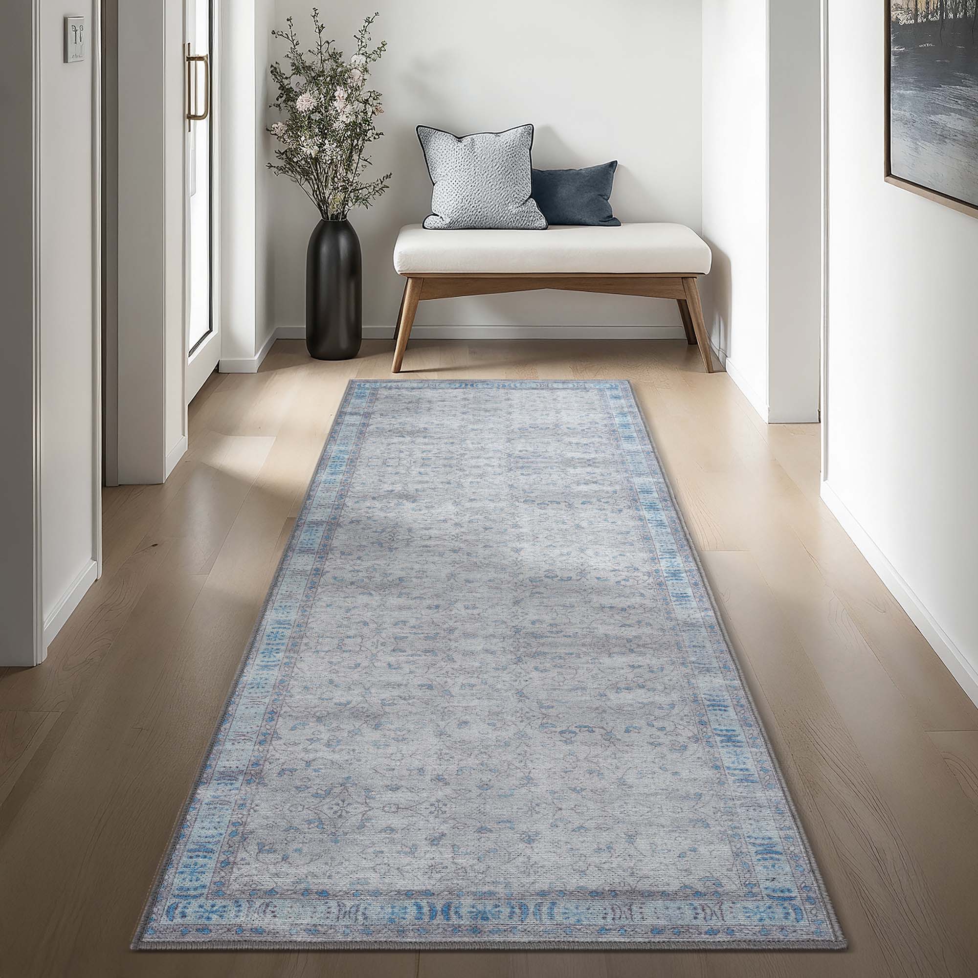 Gray Boho Oushak Washable Rug